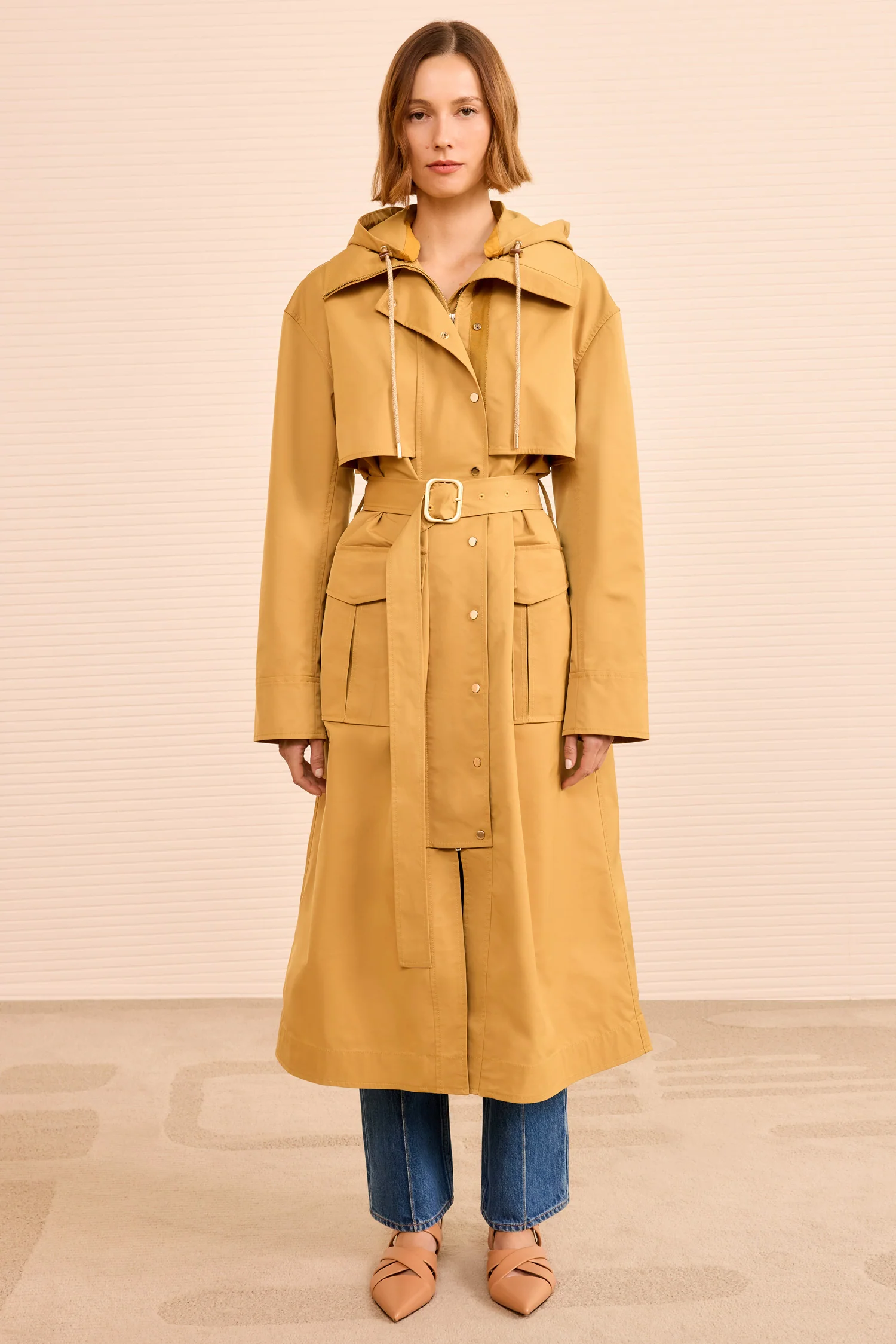 Adara Hooded Trench Coat - Almond - Image 3
