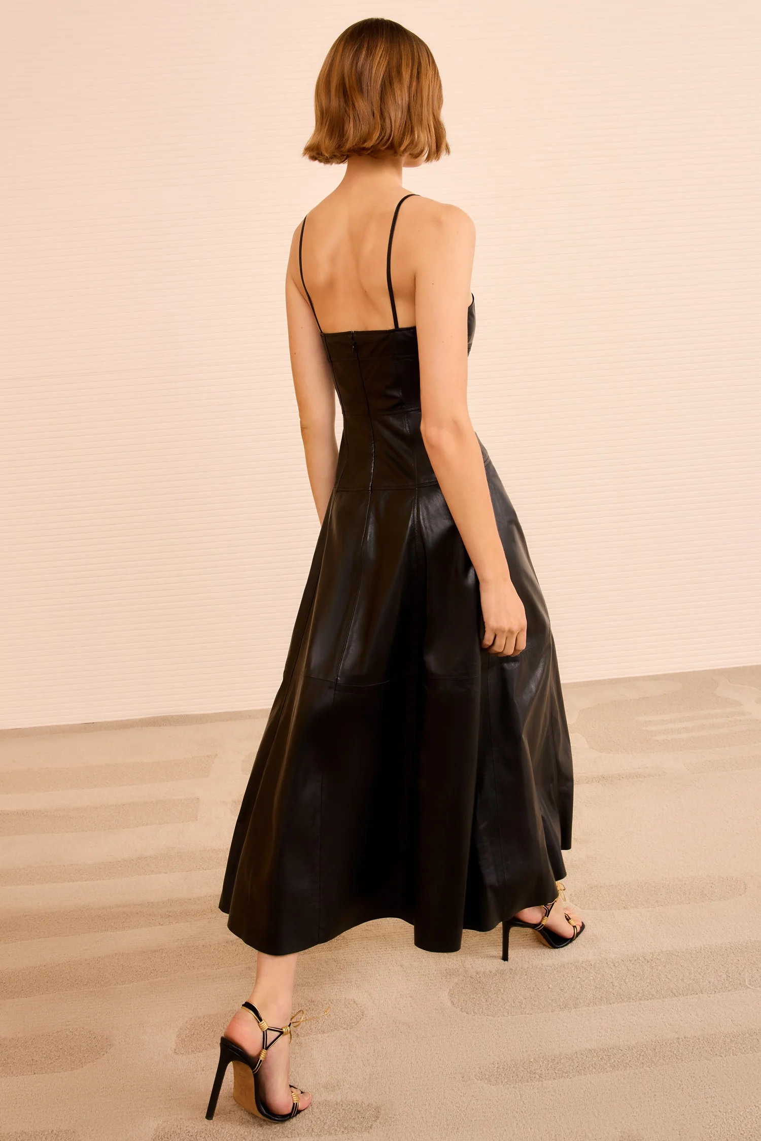 Adelina Midi Leather Dress - Noir - Image 4