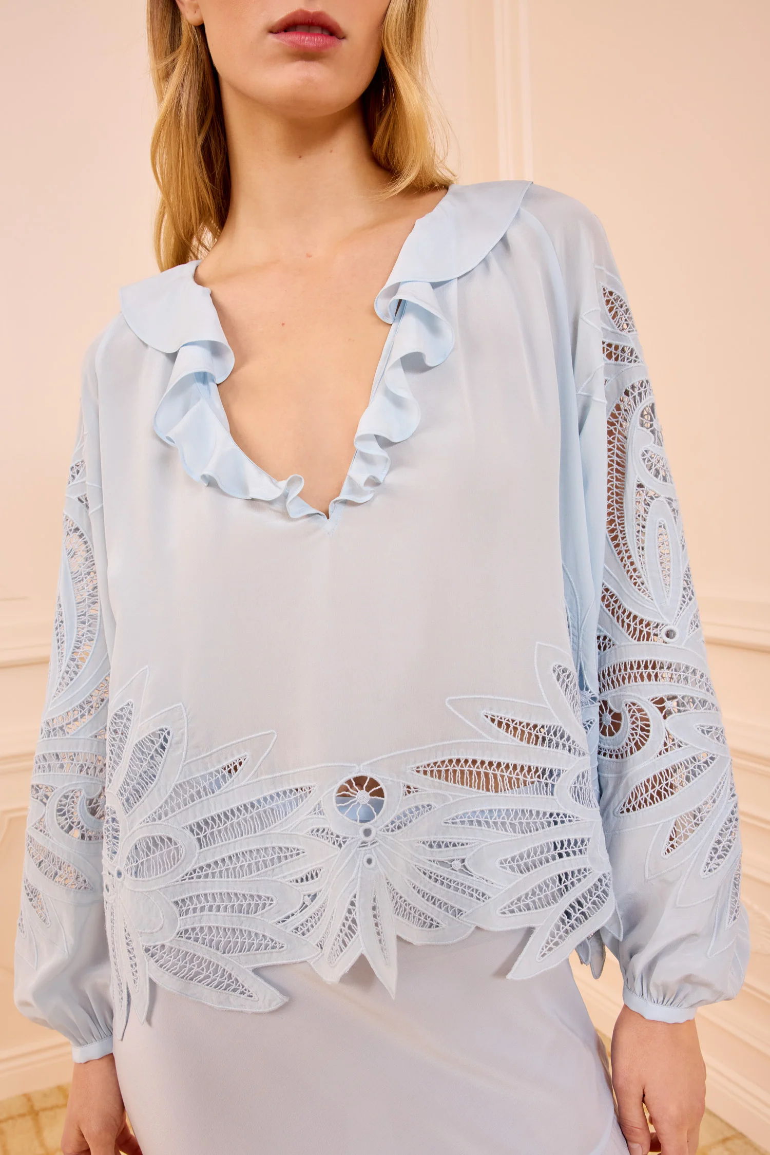 Adonis Silk Applique Blouse - Adriatic - Image 2