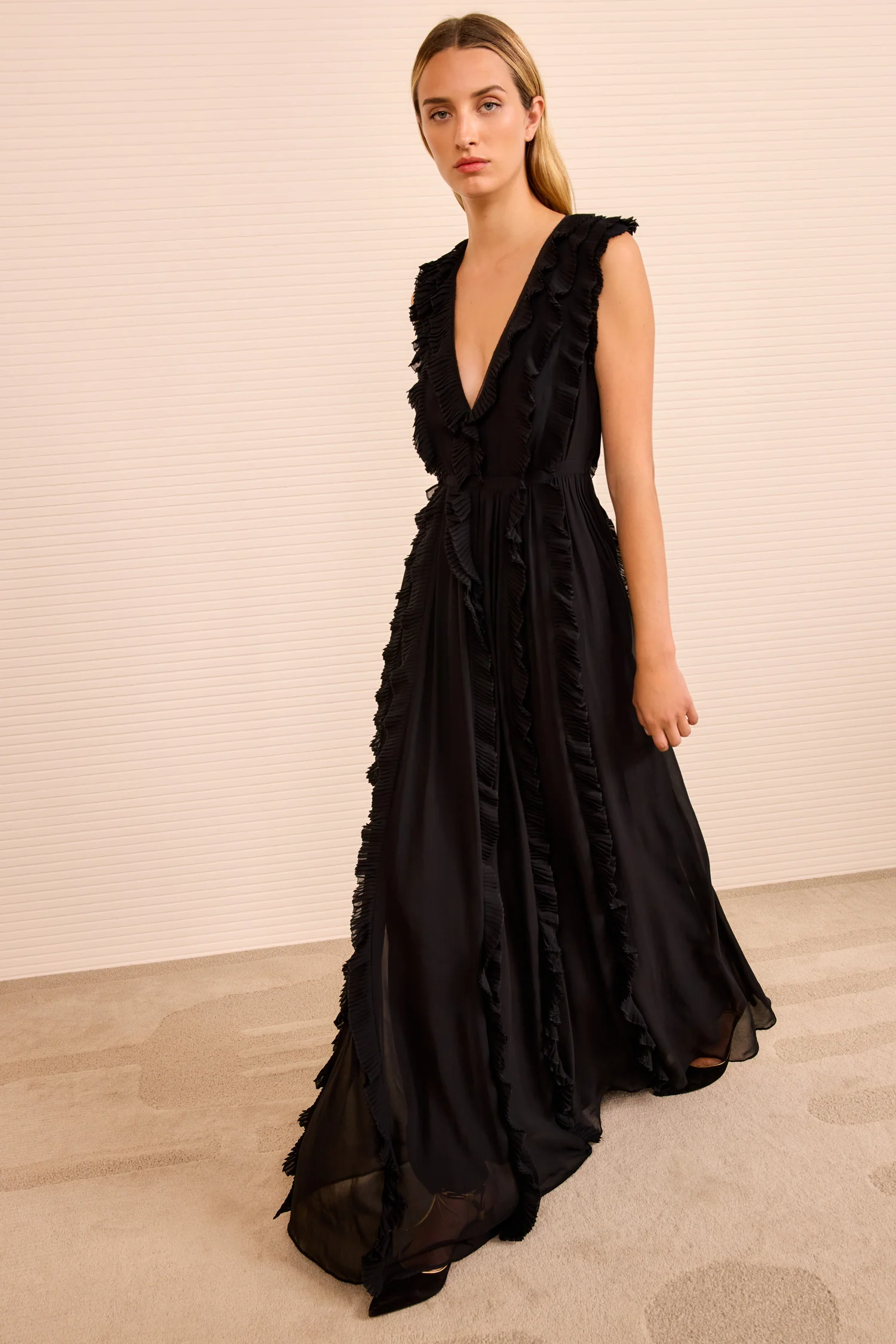 Aida Cascading Ruffle Gown - Noir - Image 3