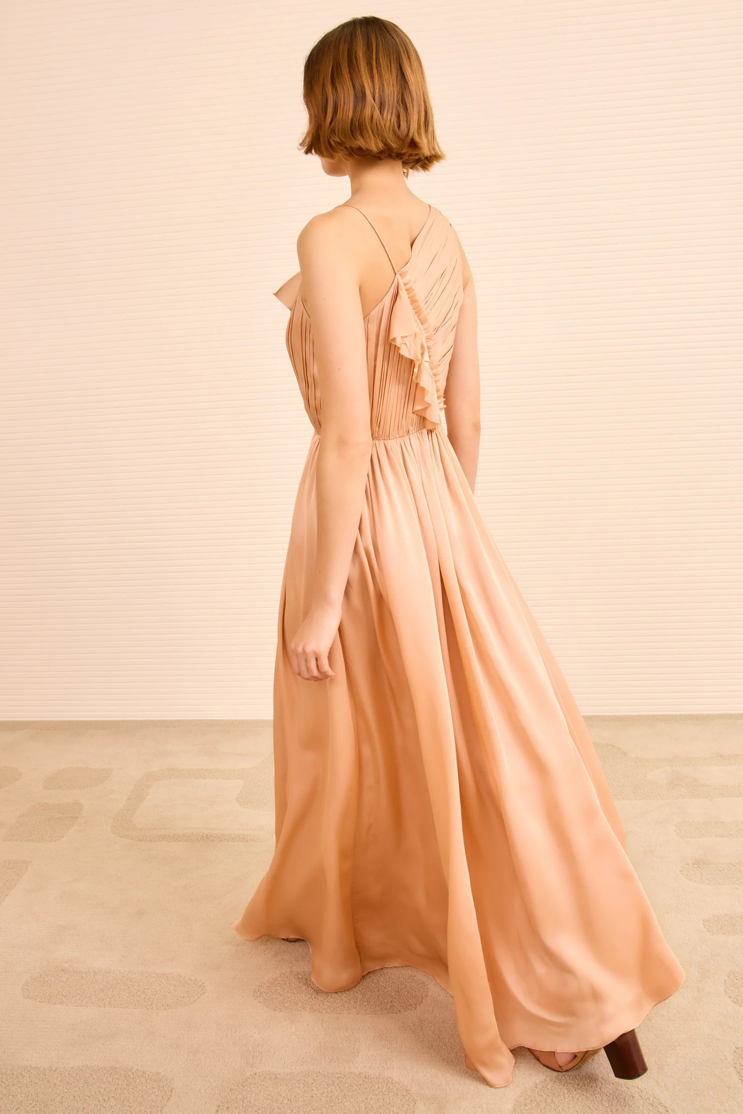 Aisha Pleated Asymmetrical Gown - Sand - Image 5