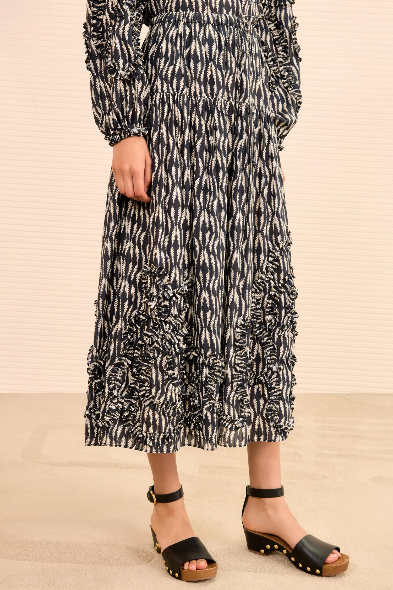 Alexandra Ruffled Cotton Midi Skirt - Graphite - Image 2
