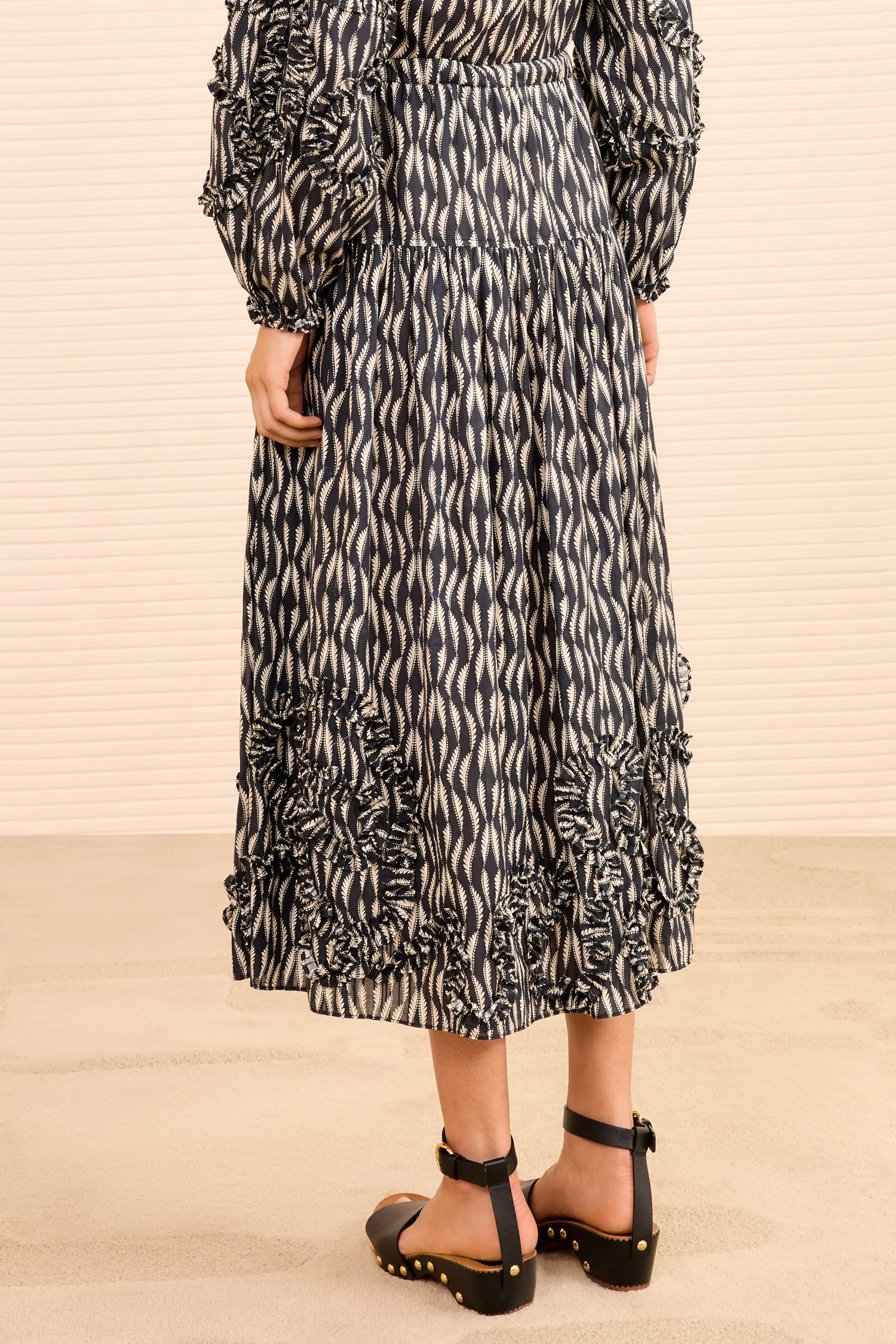 Alexandra Ruffled Cotton Midi Skirt - Graphite - Image 4