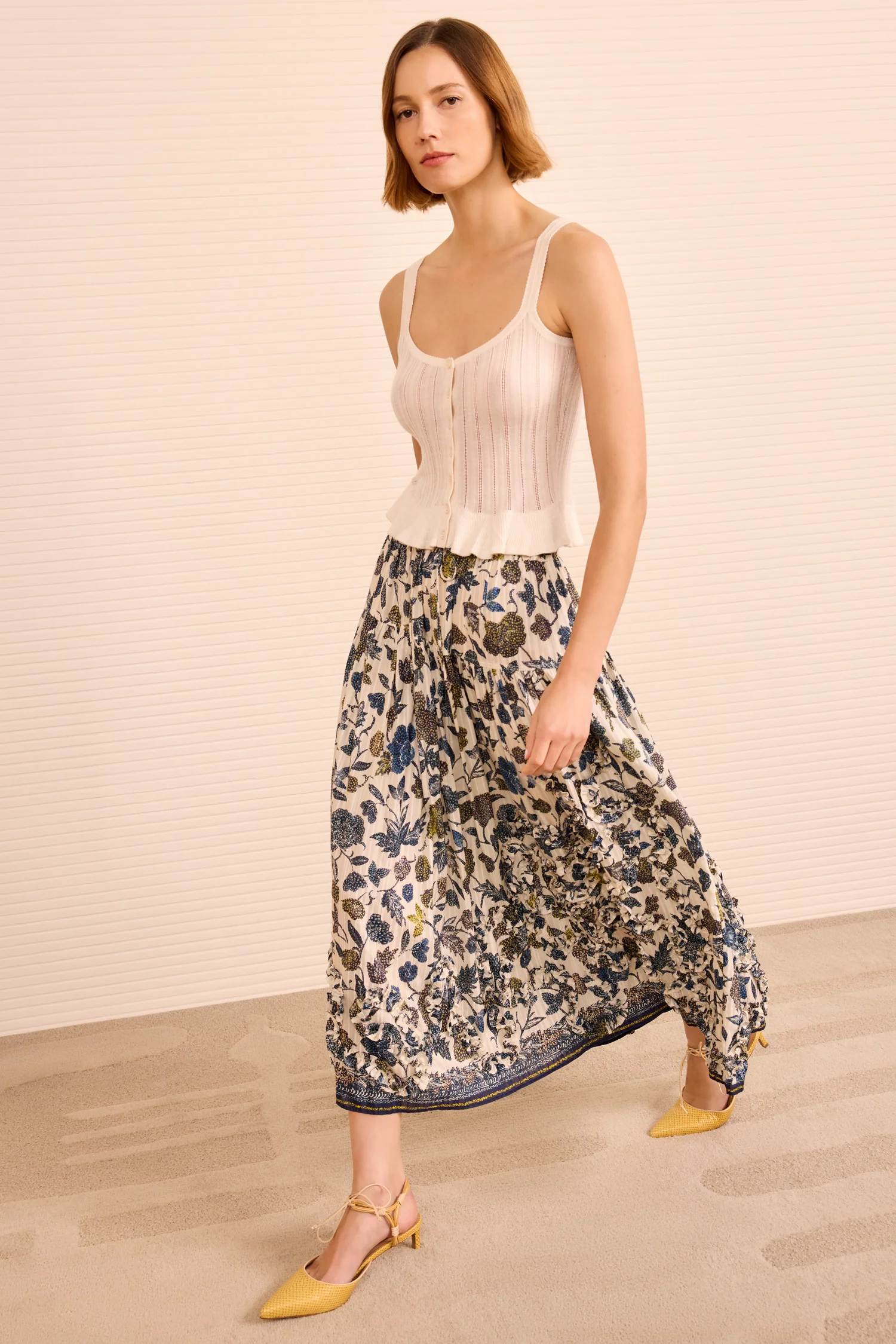 Alexandra Ruffled Cotton Midi Skirt - Porcelain