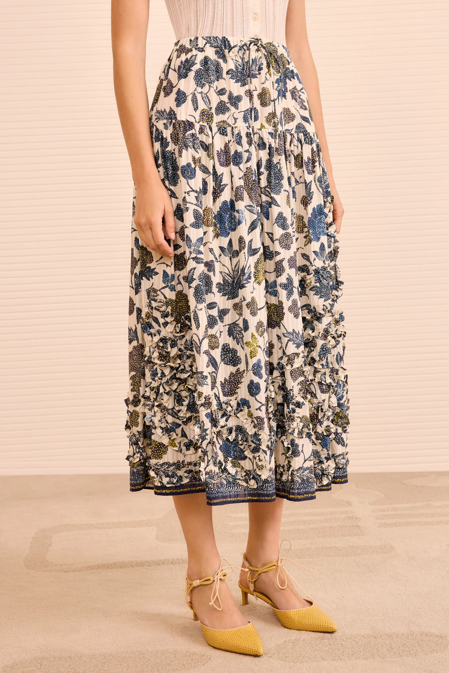 Alexandra Ruffled Cotton Midi Skirt - Porcelain - Image 2