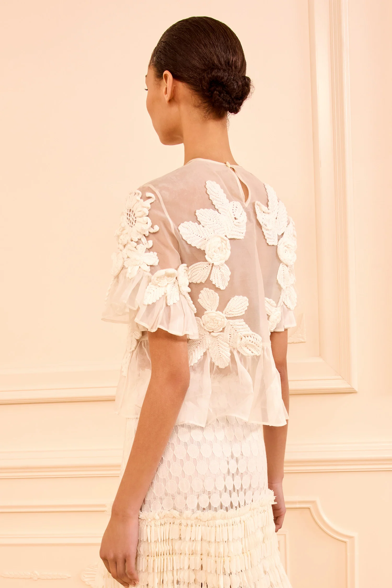 Aliya Organza Blouse with Hand Crochet - Pearled Ivory - Image 4