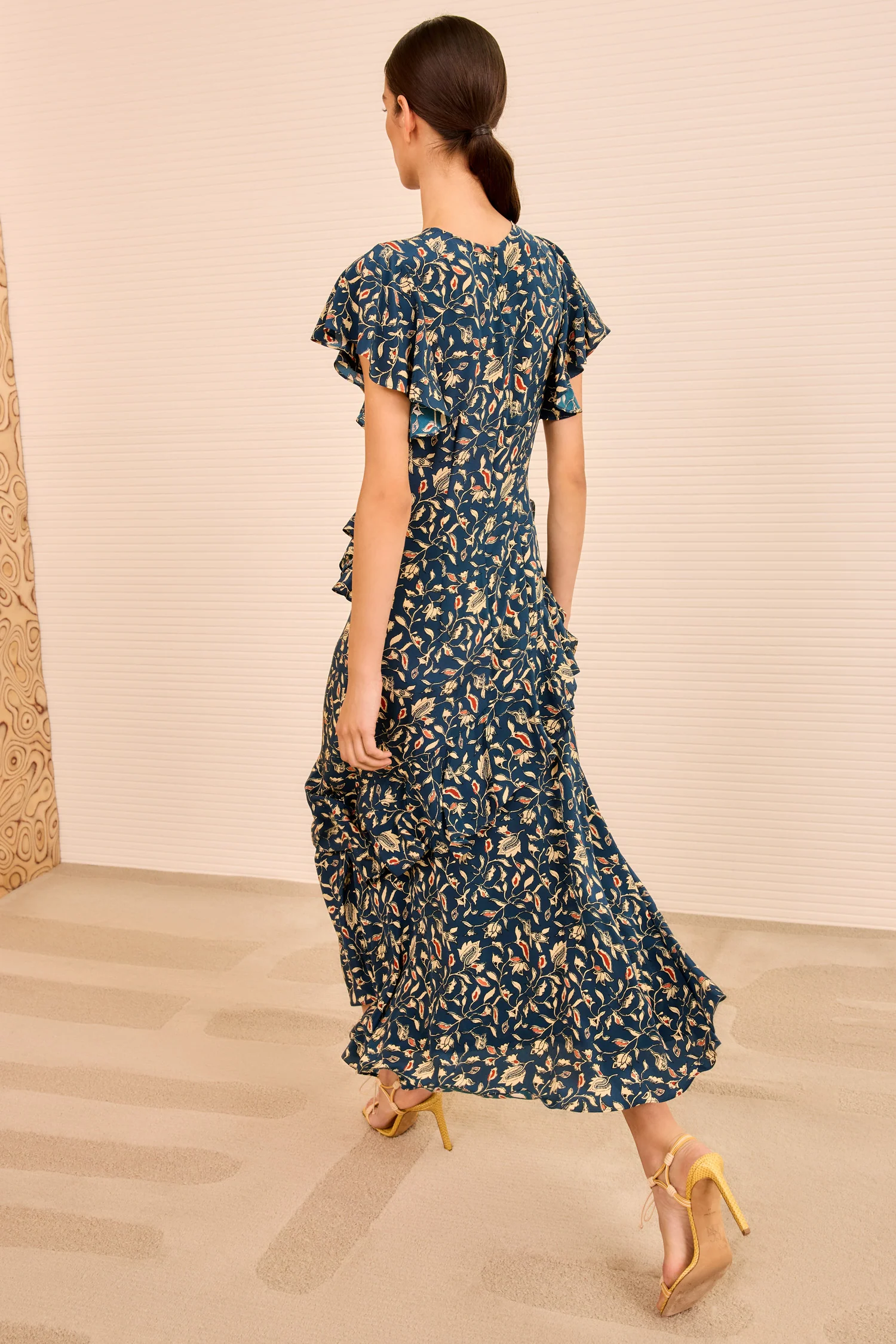 Amaia Cascading Ruffle Midi Dress - Midnight Garden - Image 4