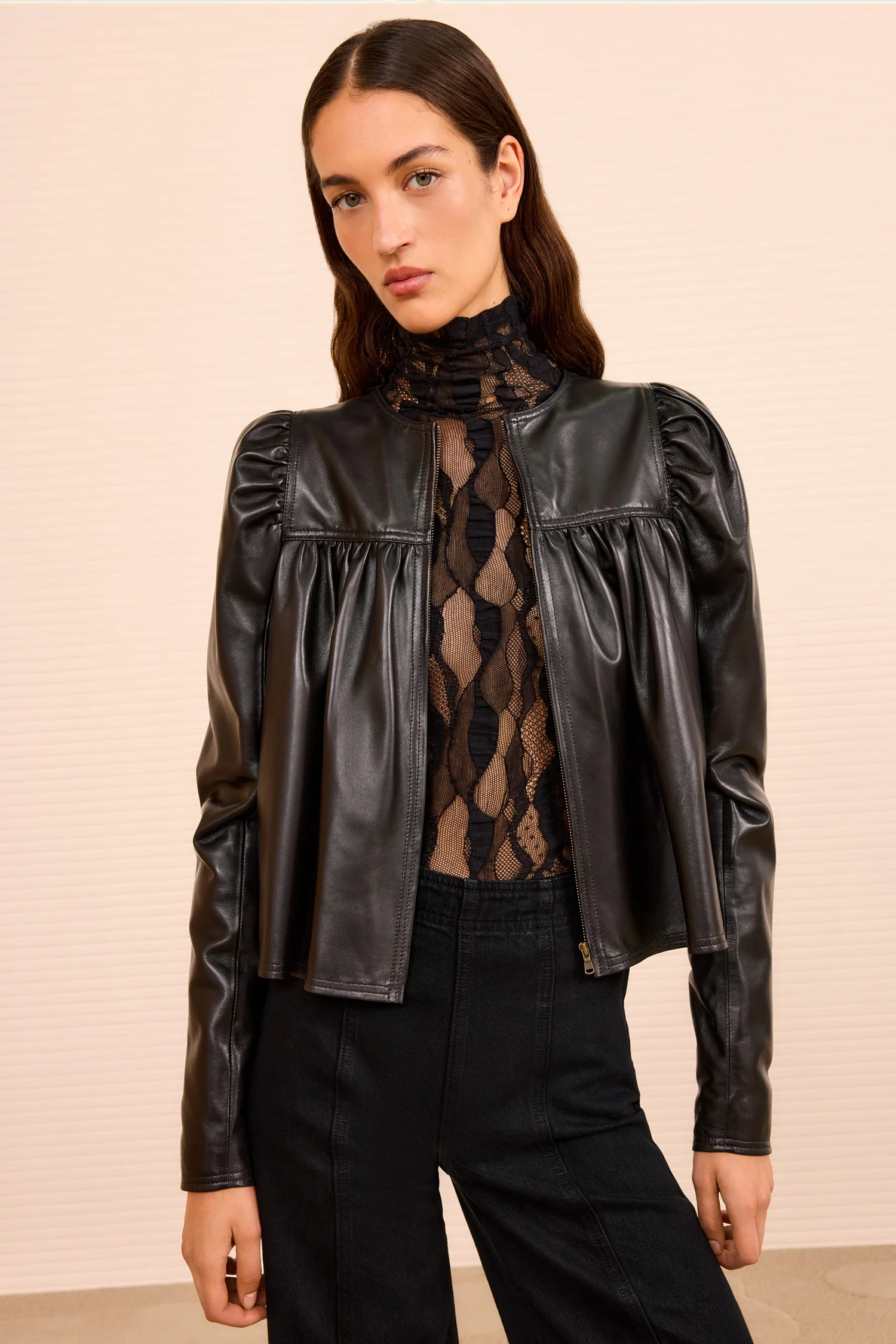 Anouk Zip Up Leather Jacket - Noir