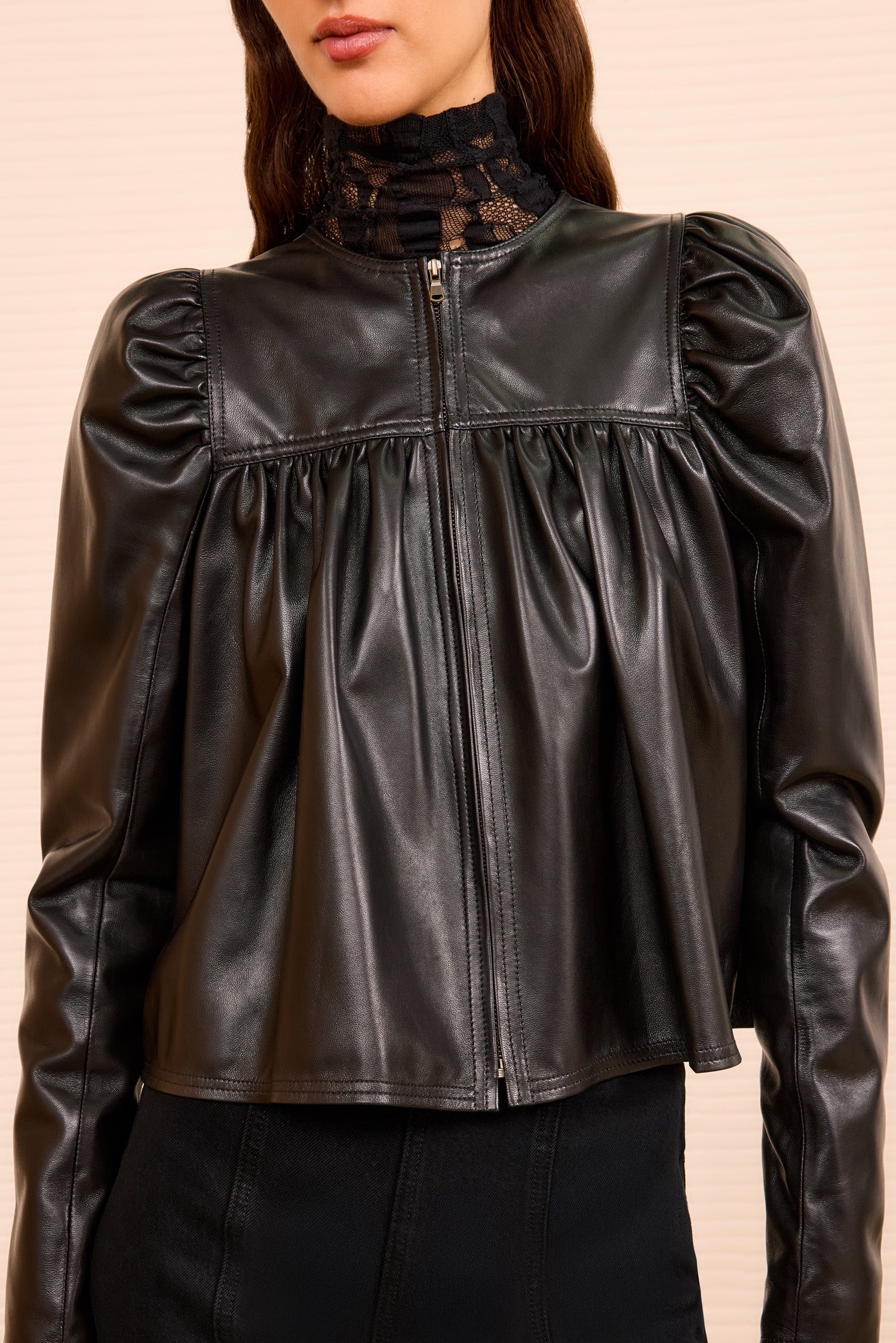 Anouk Zip Up Leather Jacket - Noir - Image 3