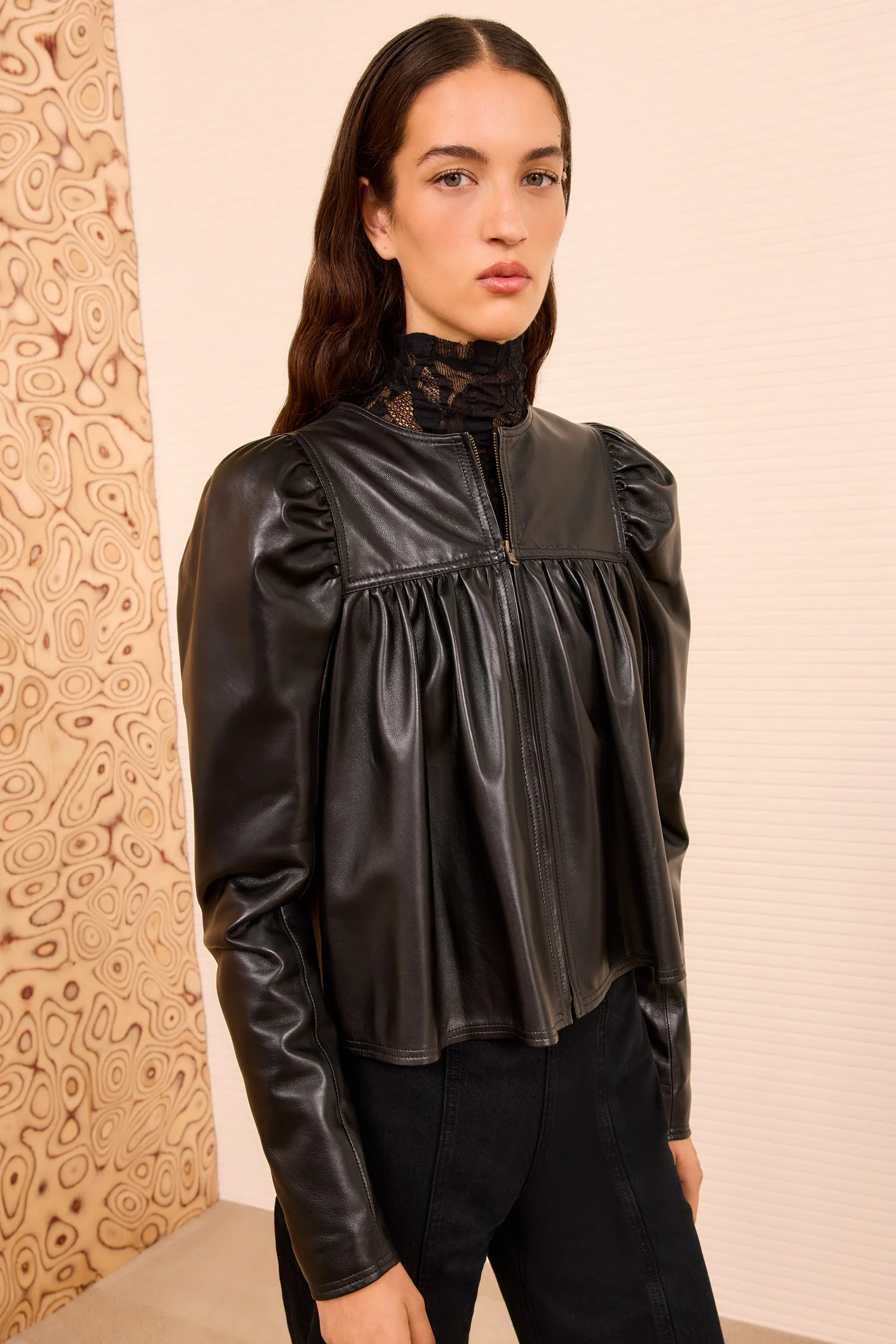 Anouk Zip Up Leather Jacket - Noir - Image 4
