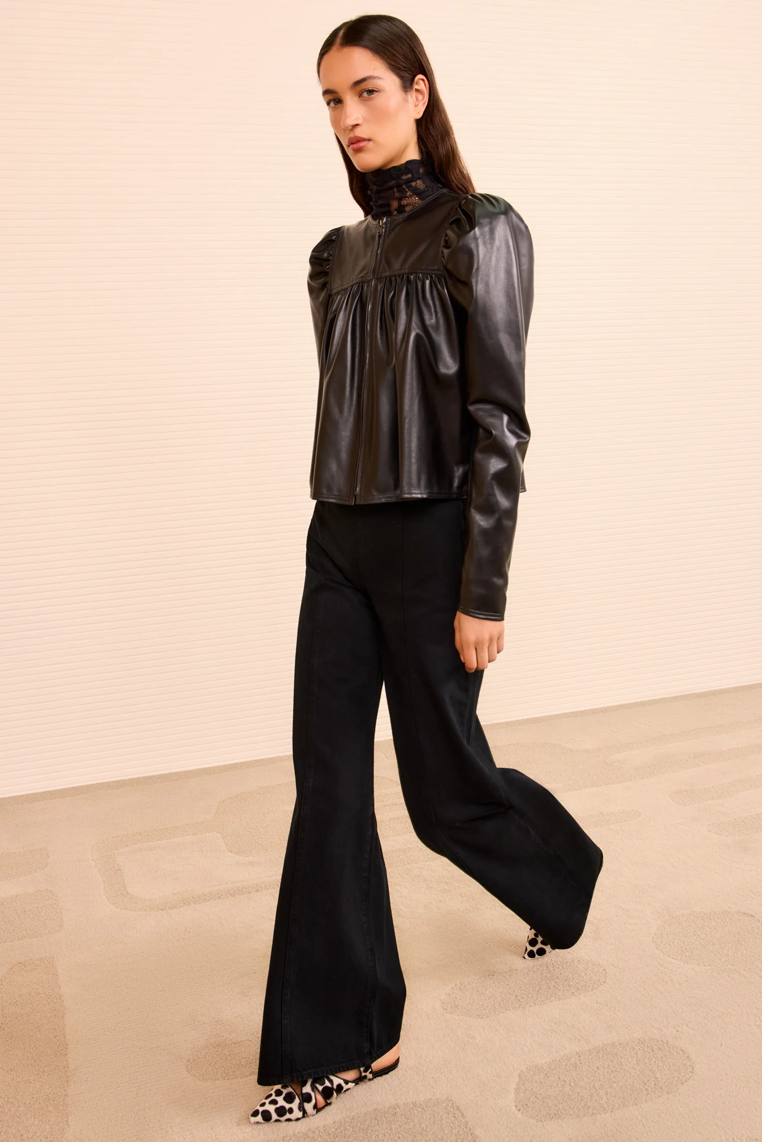 Anouk Zip Up Leather Jacket - Noir - Image 5