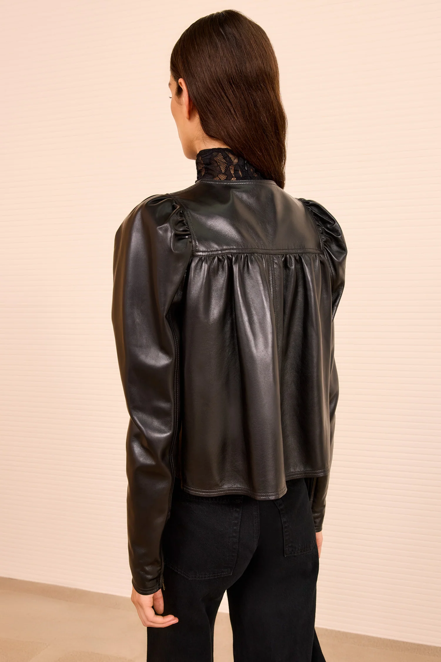 Anouk Zip Up Leather Jacket - Noir - Image 6