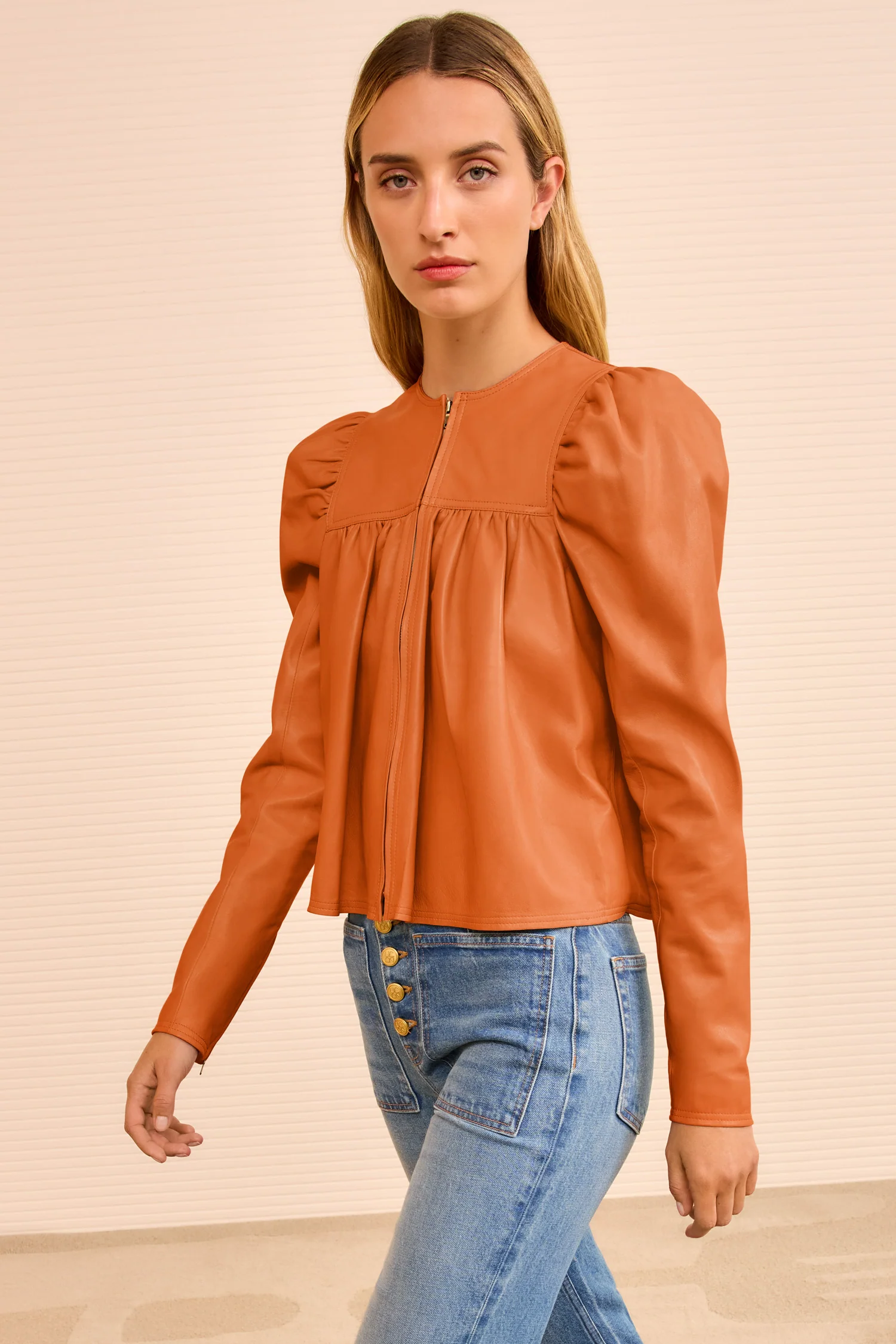 Anouk Zip Up Leather Jacket - Sienna - Image 3