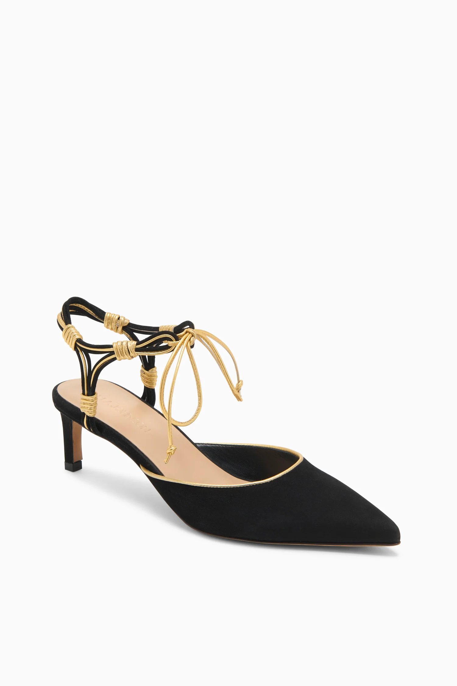 Aris Novel Strap Kitten Heel - Gold Noir - Image 2
