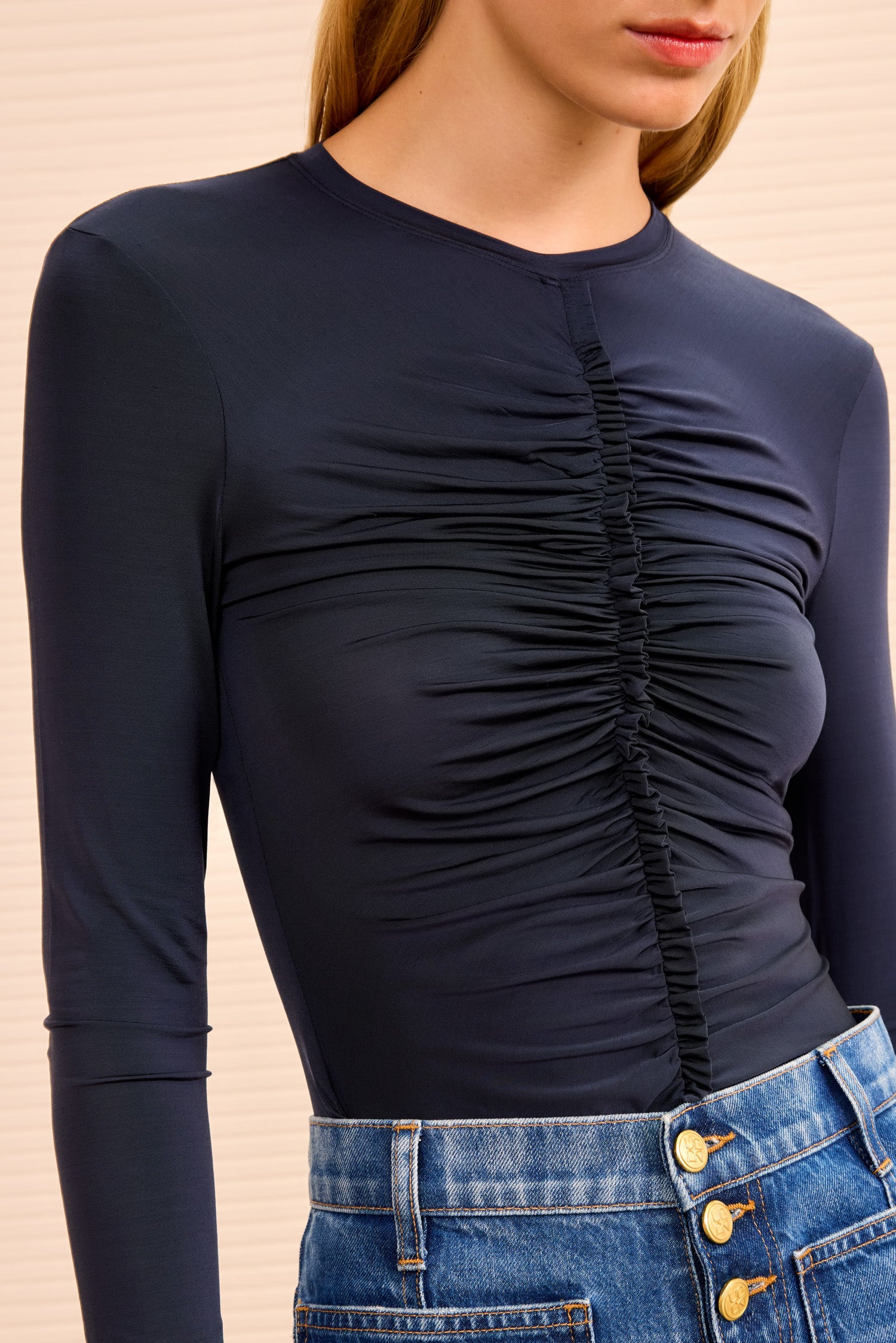 Asha Ruched Long Sleeve Top - Midnight - Image 2