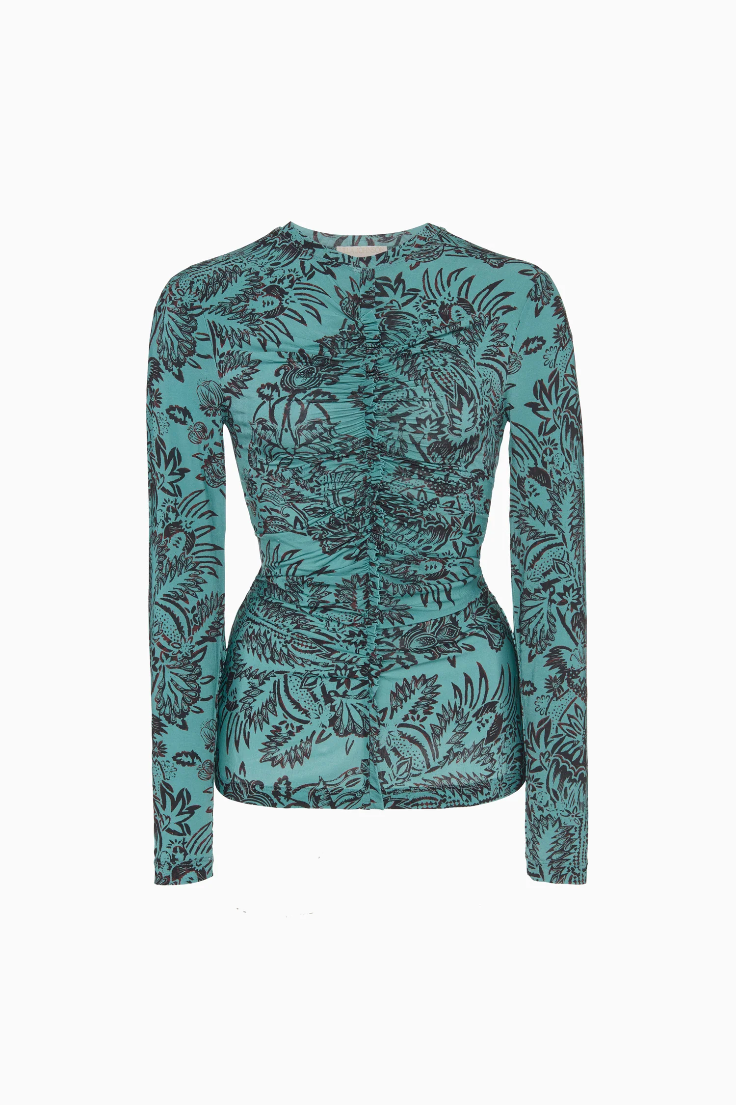 Asha Ruched Long Sleeve Top - Ocean Flora - Image 2