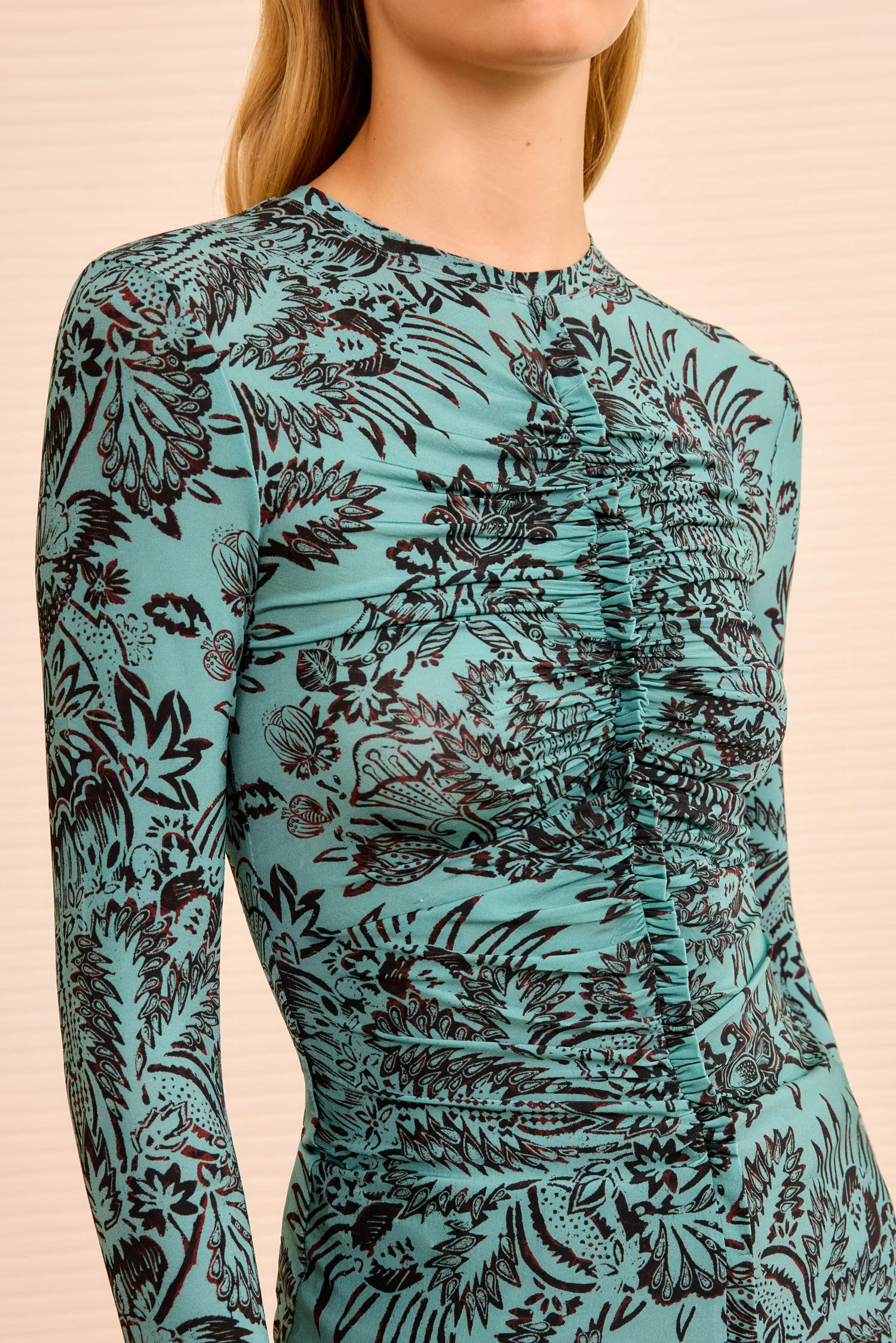 Asha Ruched Long Sleeve Top - Ocean Flora - Image 3