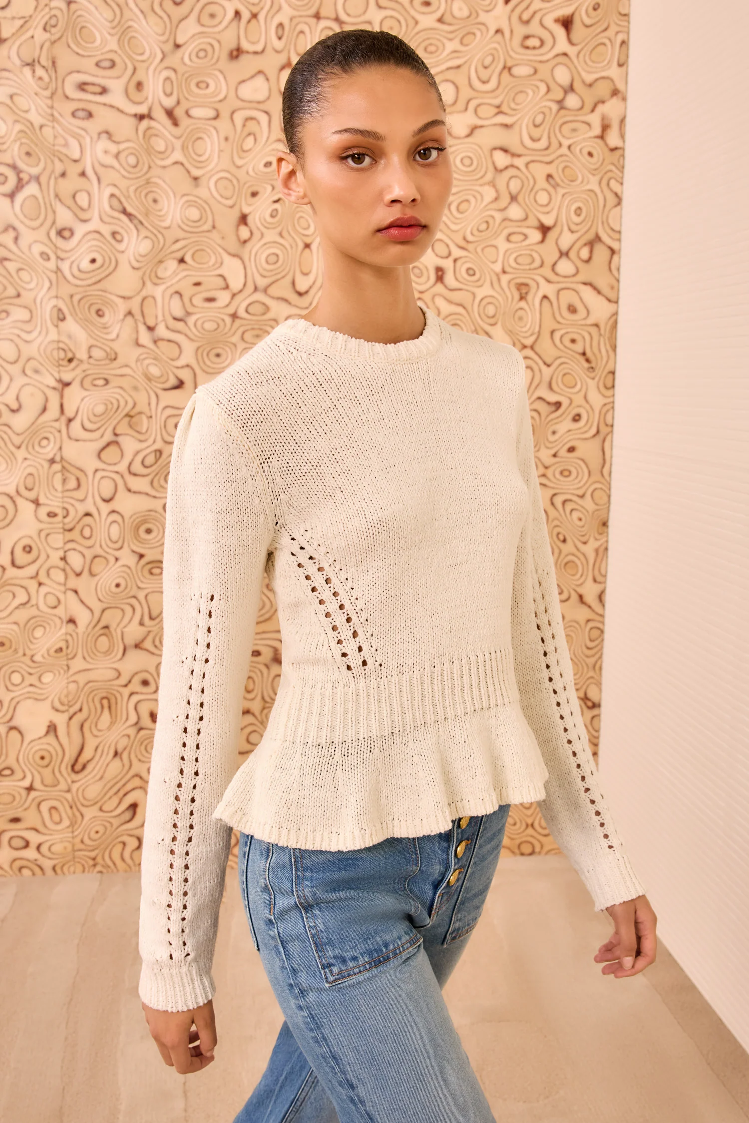 Aurelie Long Sleeve Peplum Pullover - Cowrie