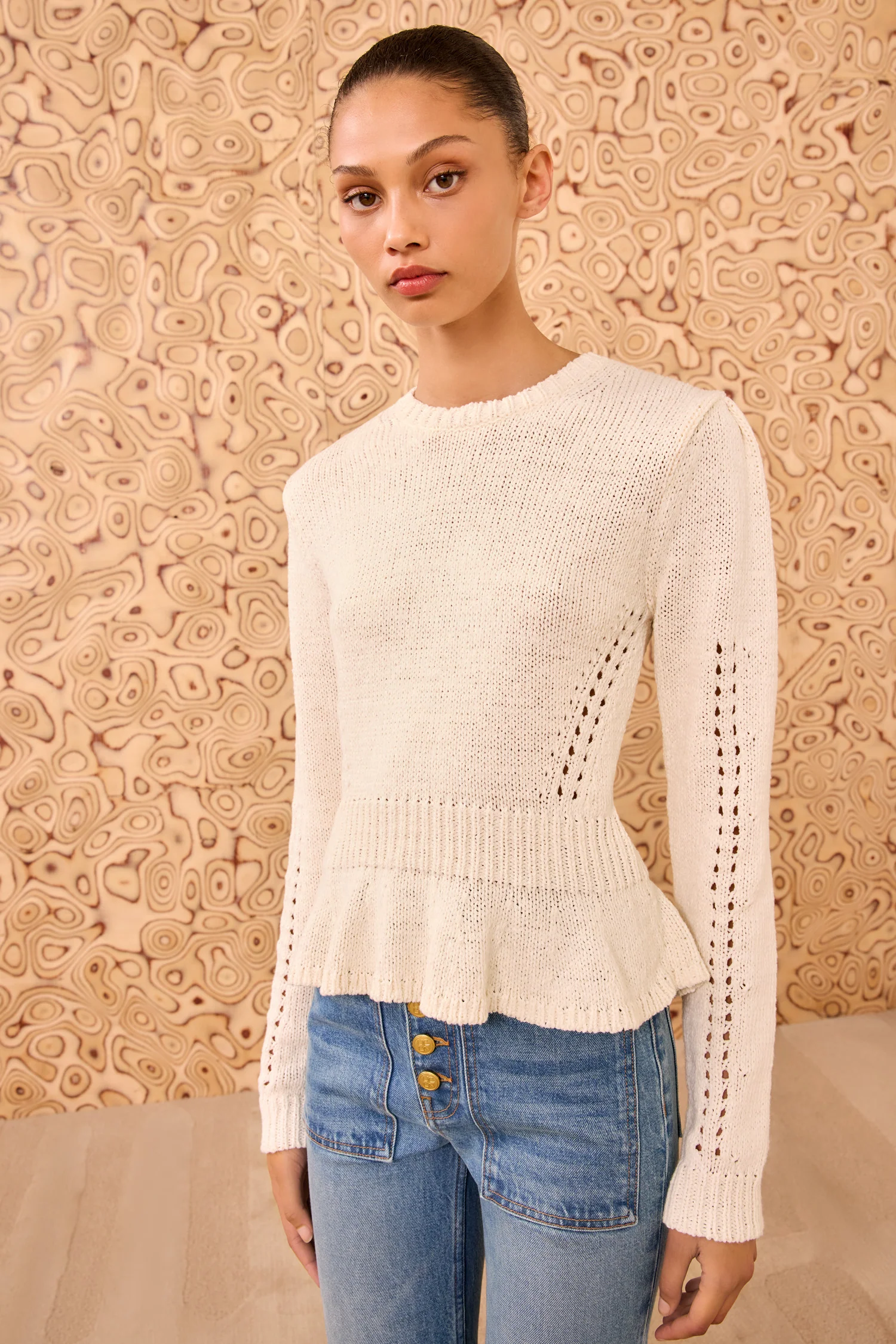 Aurelie Long Sleeve Peplum Pullover - Cowrie - Image 3