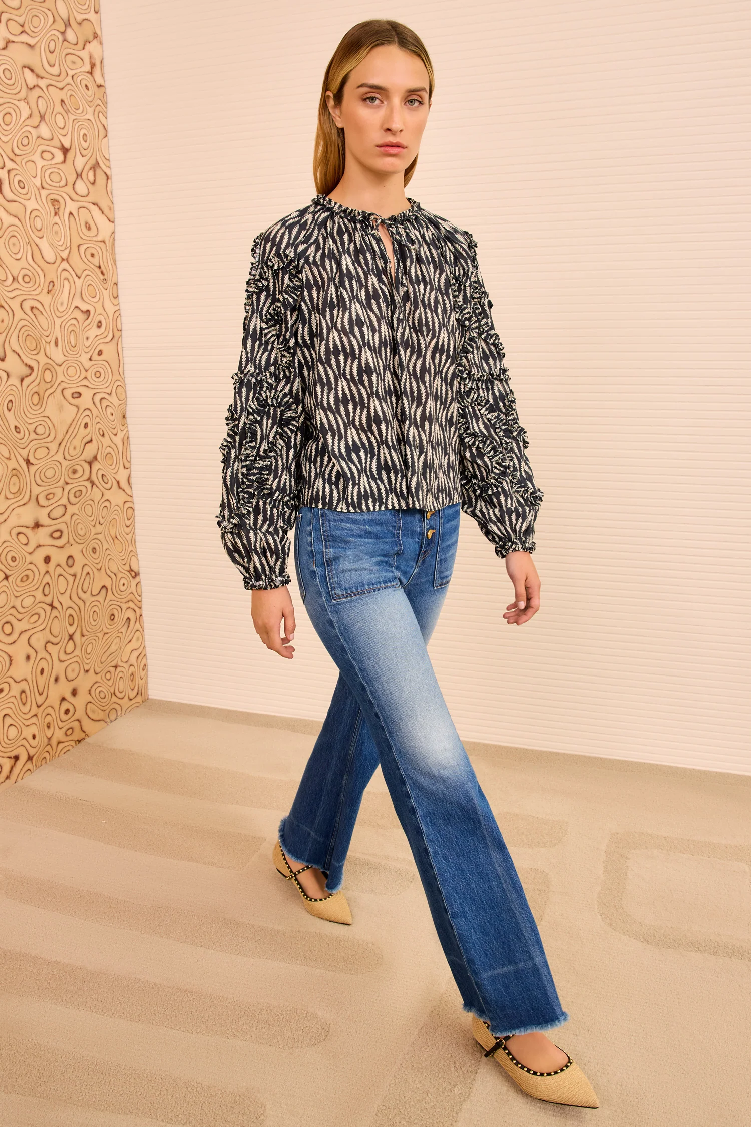 Azrou Cotton Long Sleeve Blouse - Graphite