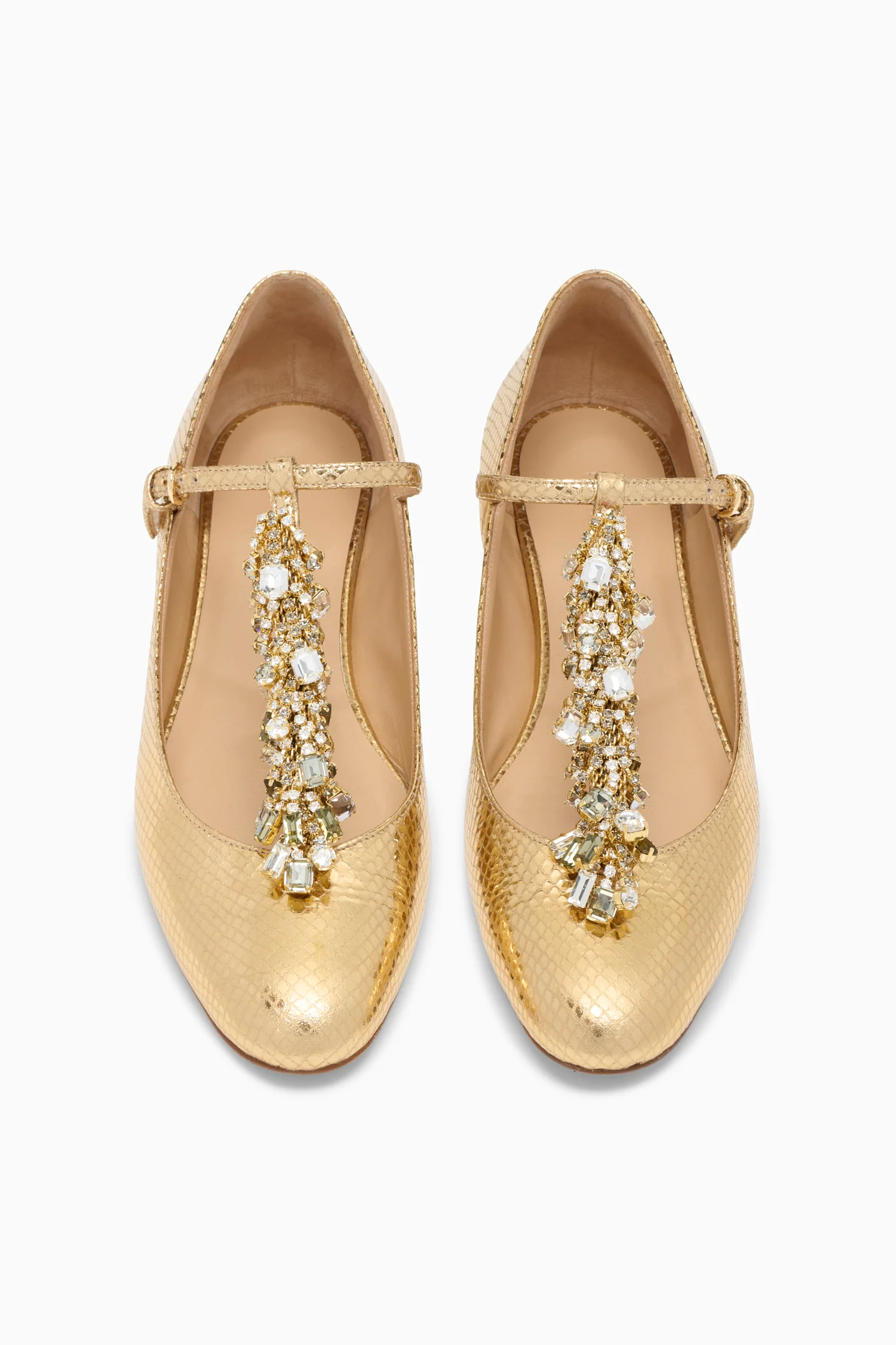 Bianca Crystal T–Strap Ballerina - Gold Python - Image 2