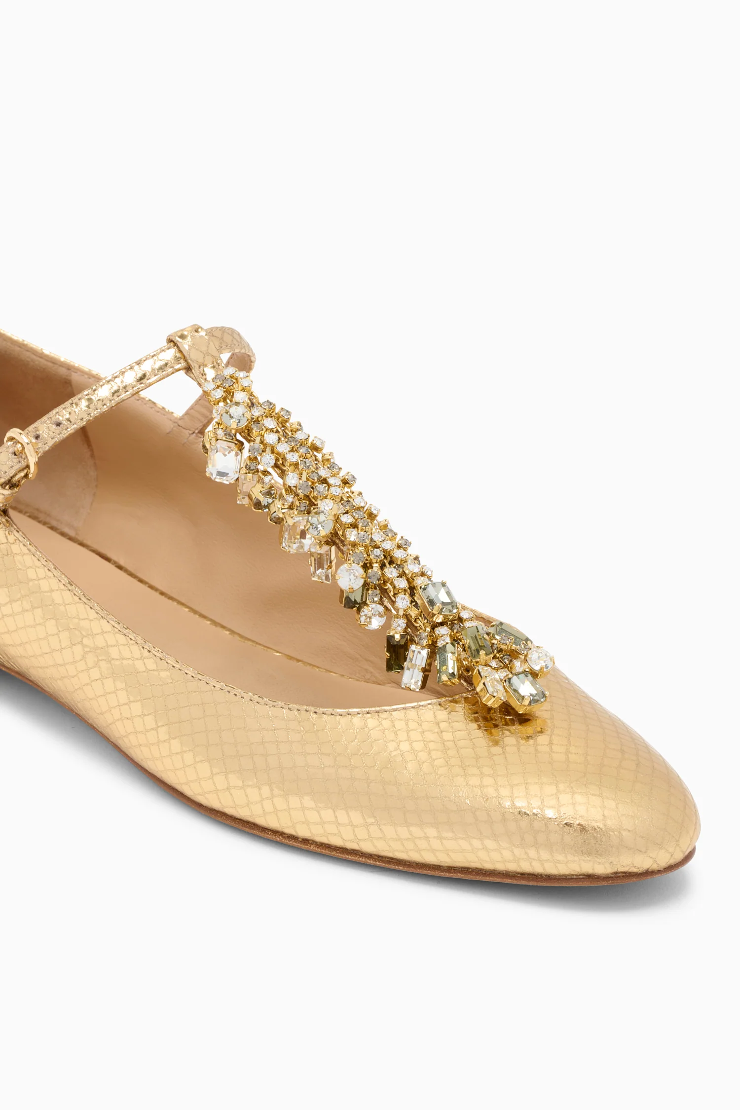 Bianca Crystal T–Strap Ballerina - Gold Python - Image 3