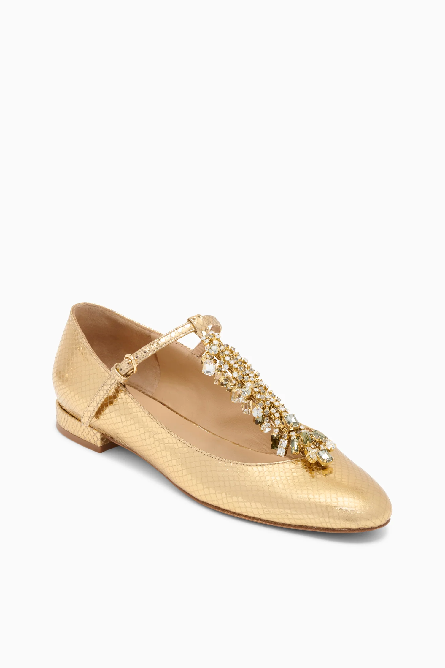 Bianca Crystal T–Strap Ballerina - Gold Python - Image 4