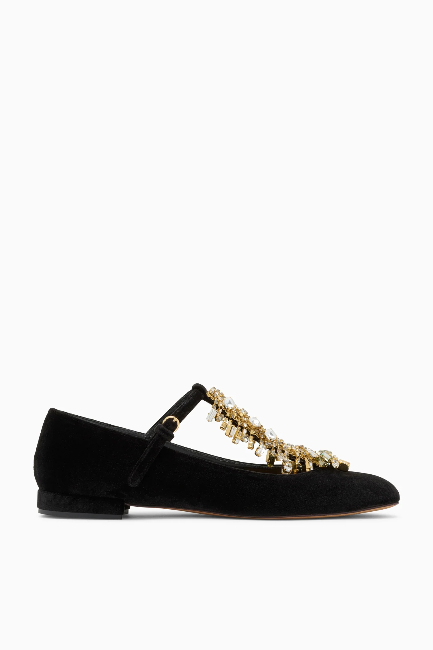 Bianca Crystal T–Strap Ballerina - Noir