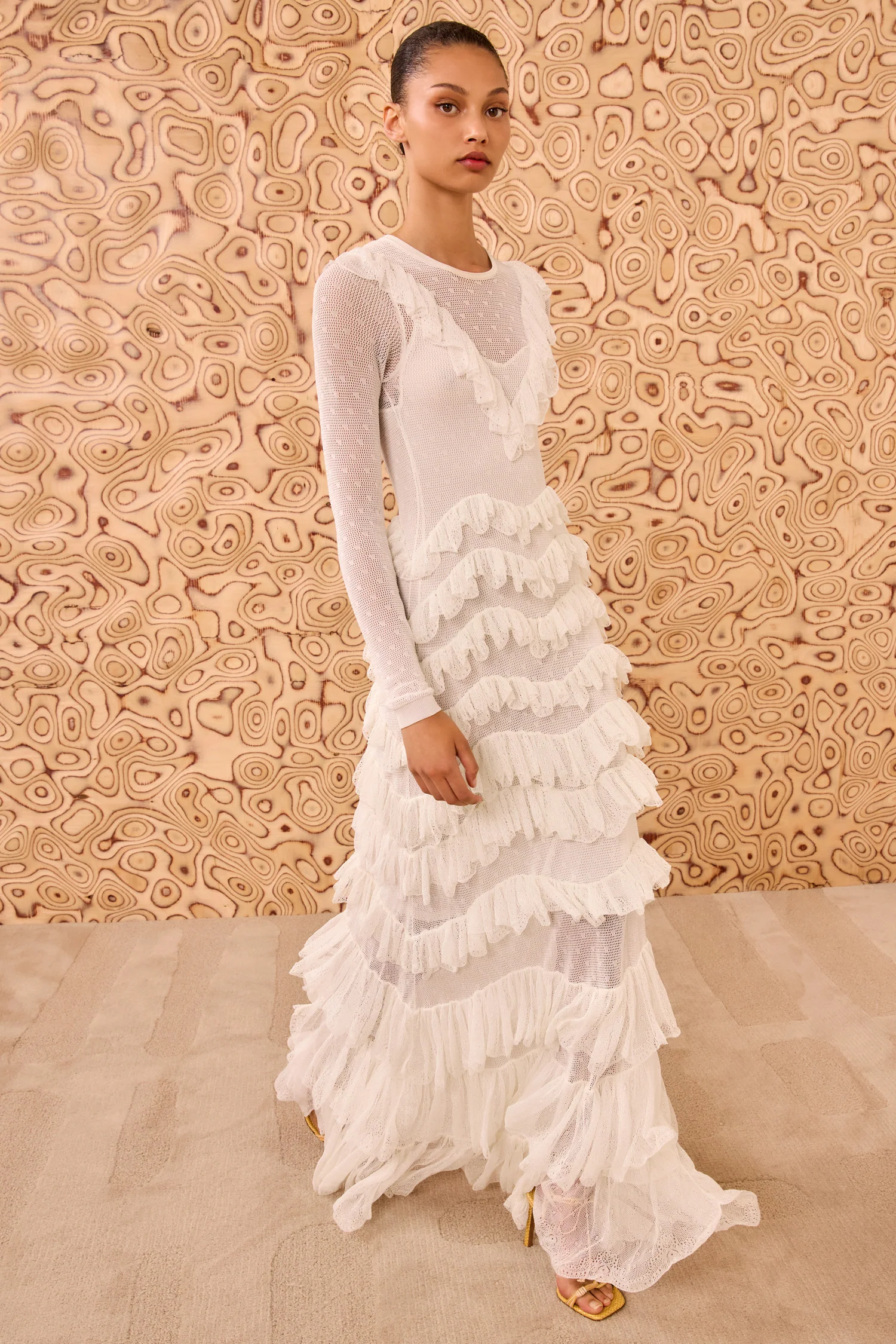 Calliope Long Sleeve Tiered Ruffle Long Dress - Cowrie - Image 3