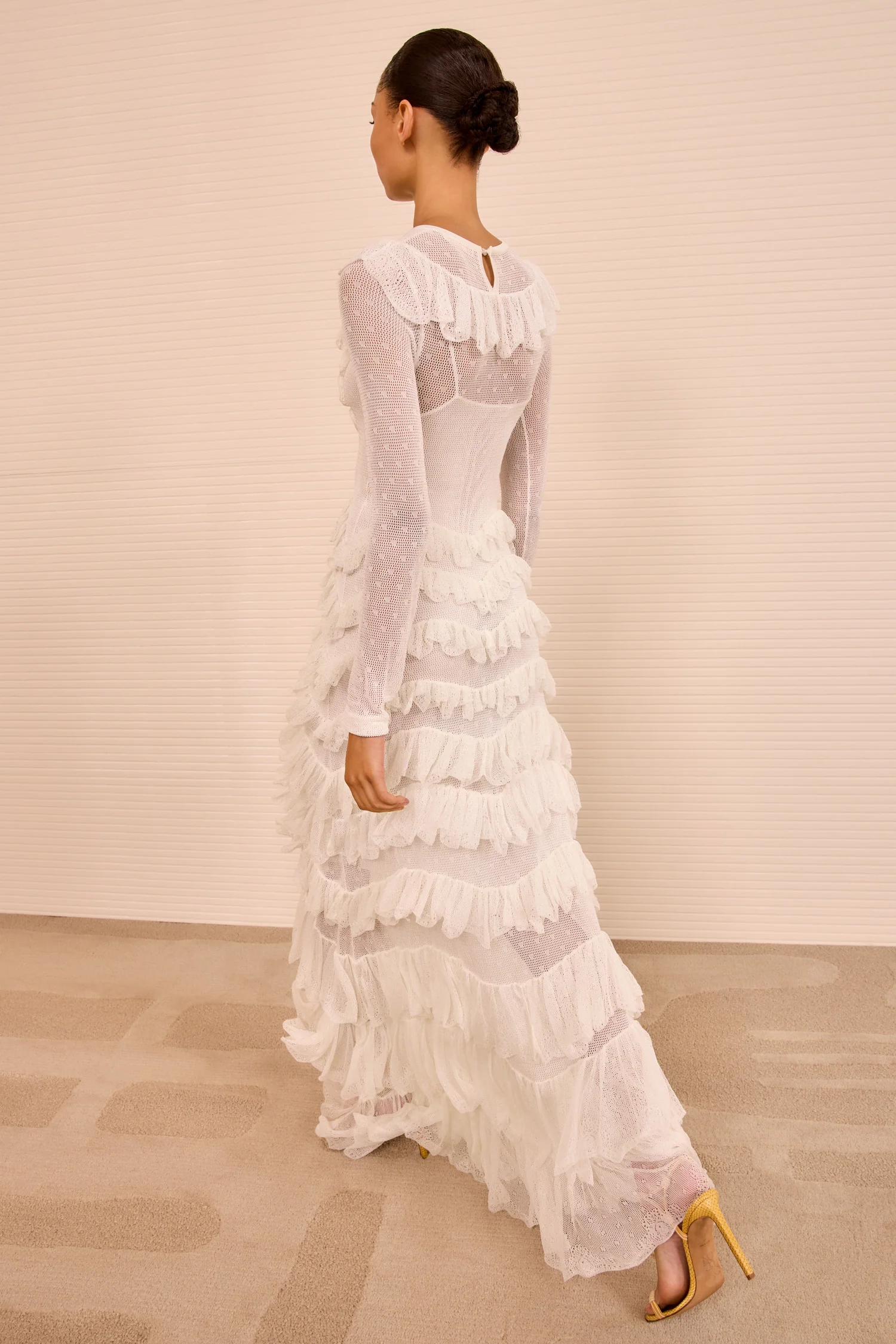 Calliope Long Sleeve Tiered Ruffle Long Dress - Cowrie - Image 5