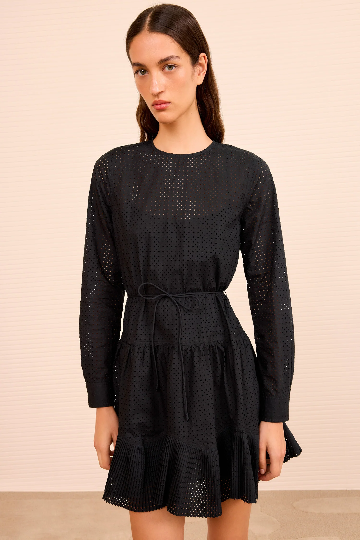 Candace Long Sleeve Belted Mini Dress - Noir - Image 3