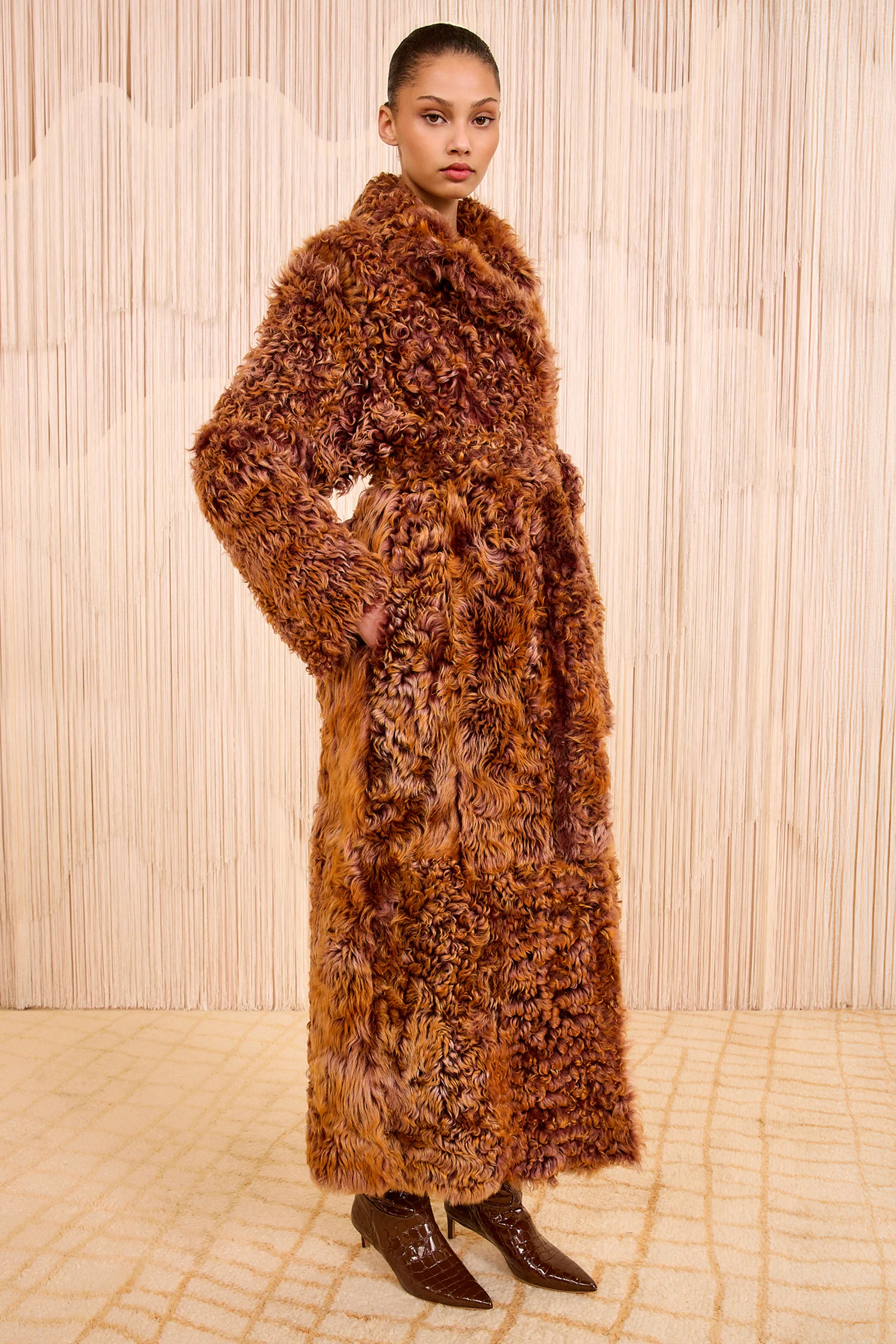 Ceryse Long Shearling Coat - Umber