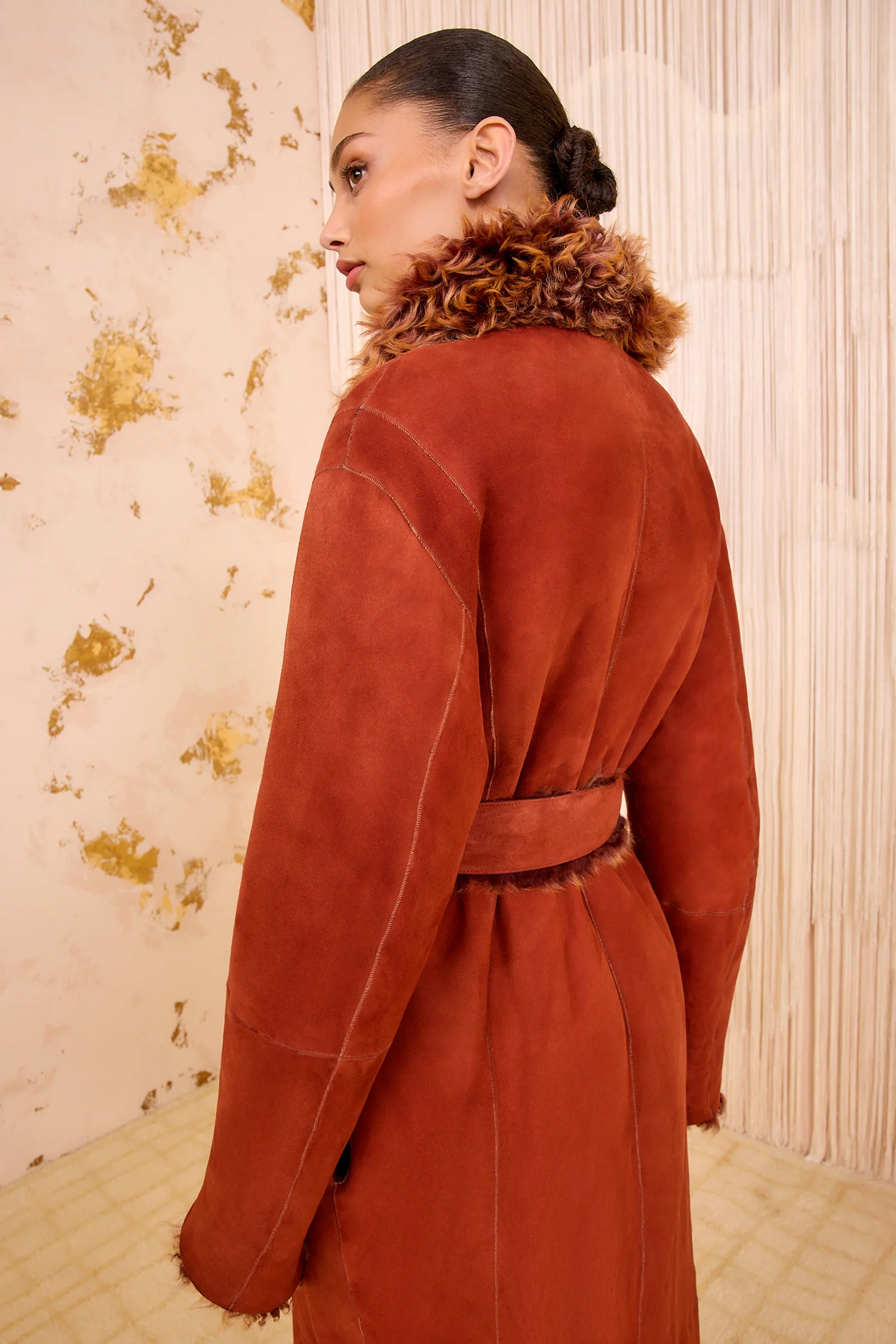Ceryse Long Shearling Coat - Umber - Image 7