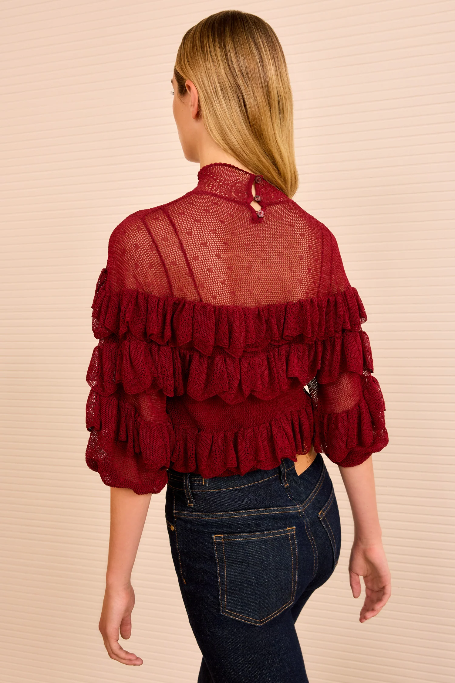 Corinna Mock Neck Tiered Ruffle Top - Claret - Image 5