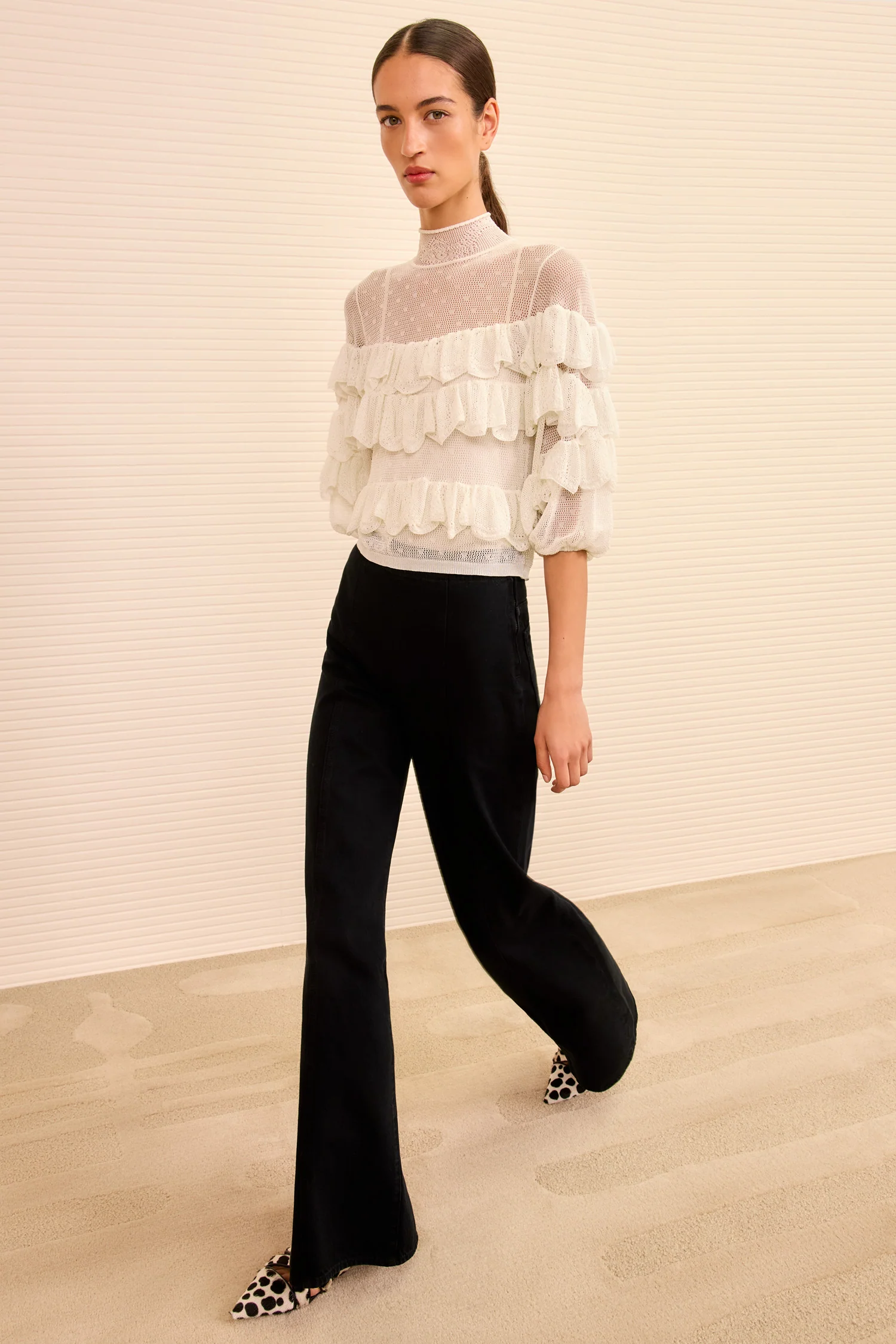 Corinna Mock Neck Tiered Ruffle Top - Cowrie - Image 3