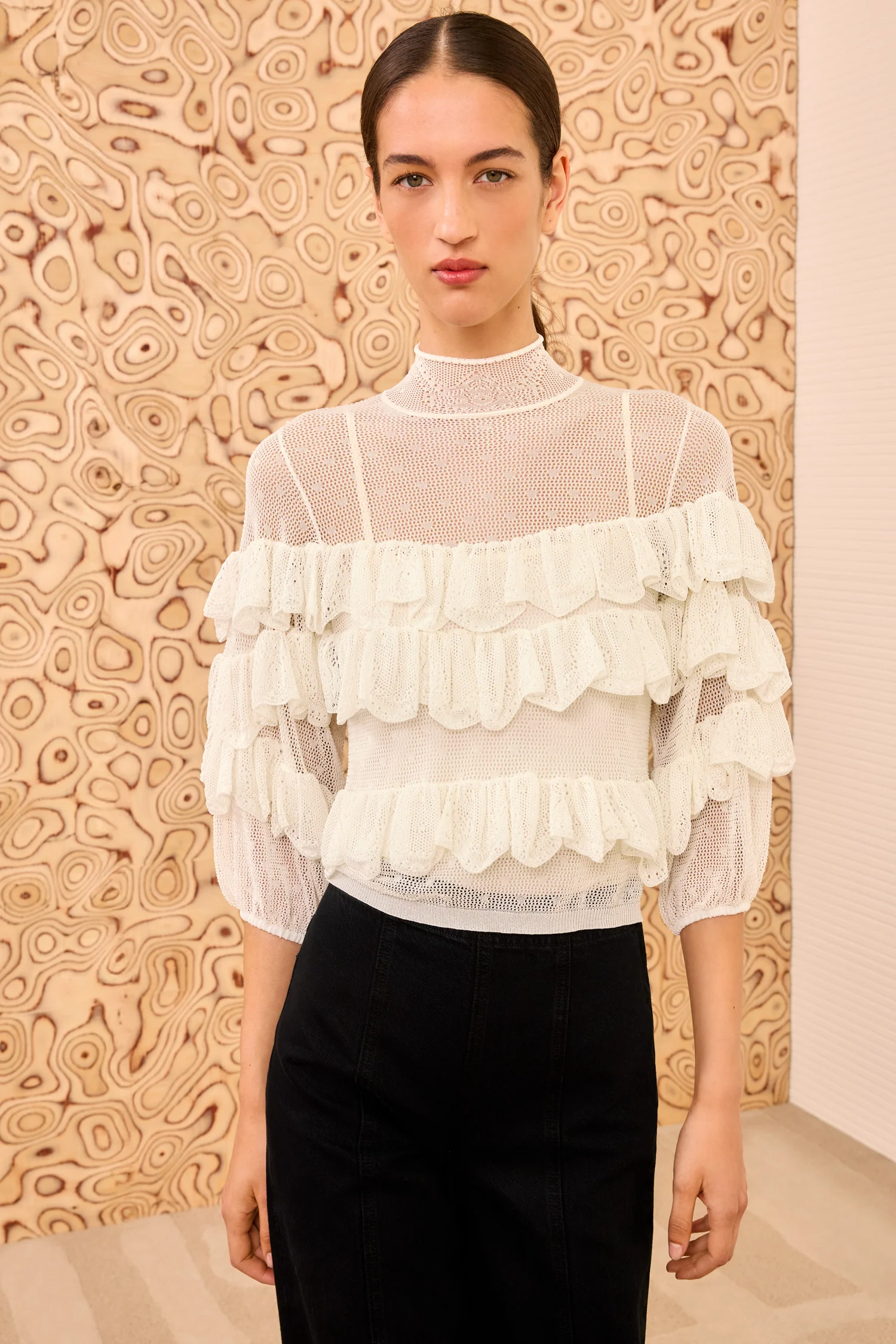 Corinna Mock Neck Tiered Ruffle Top - Cowrie - Image 4