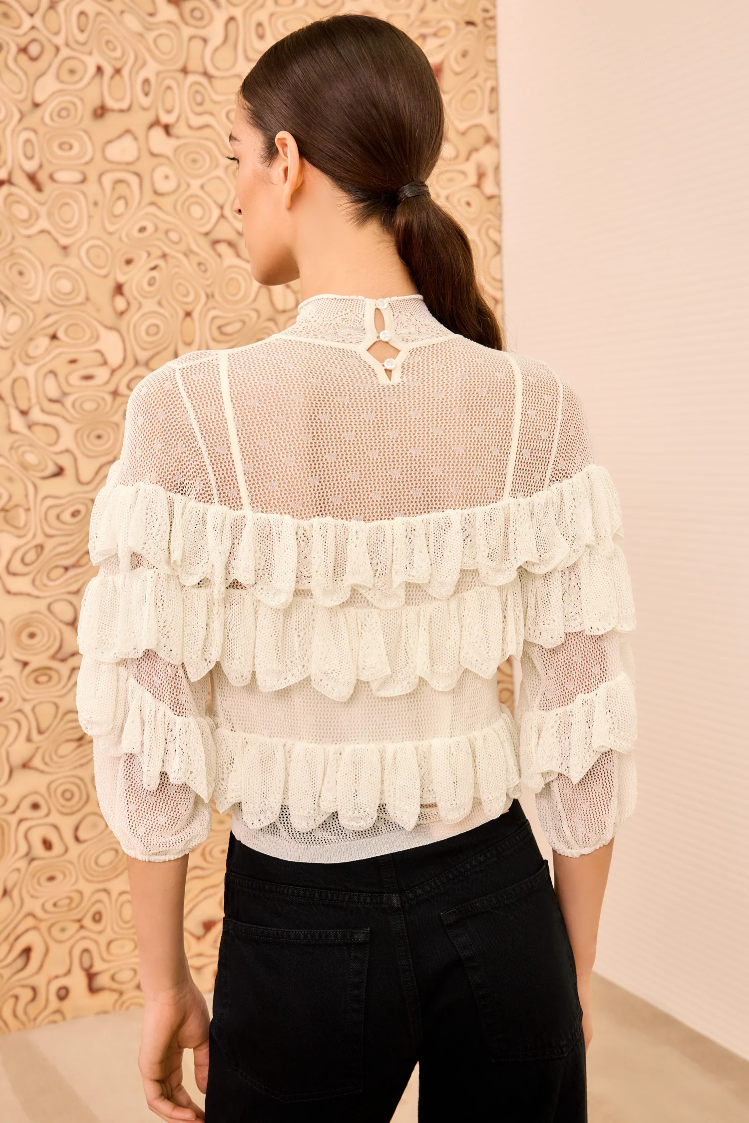 Corinna Mock Neck Tiered Ruffle Top - Cowrie - Image 5