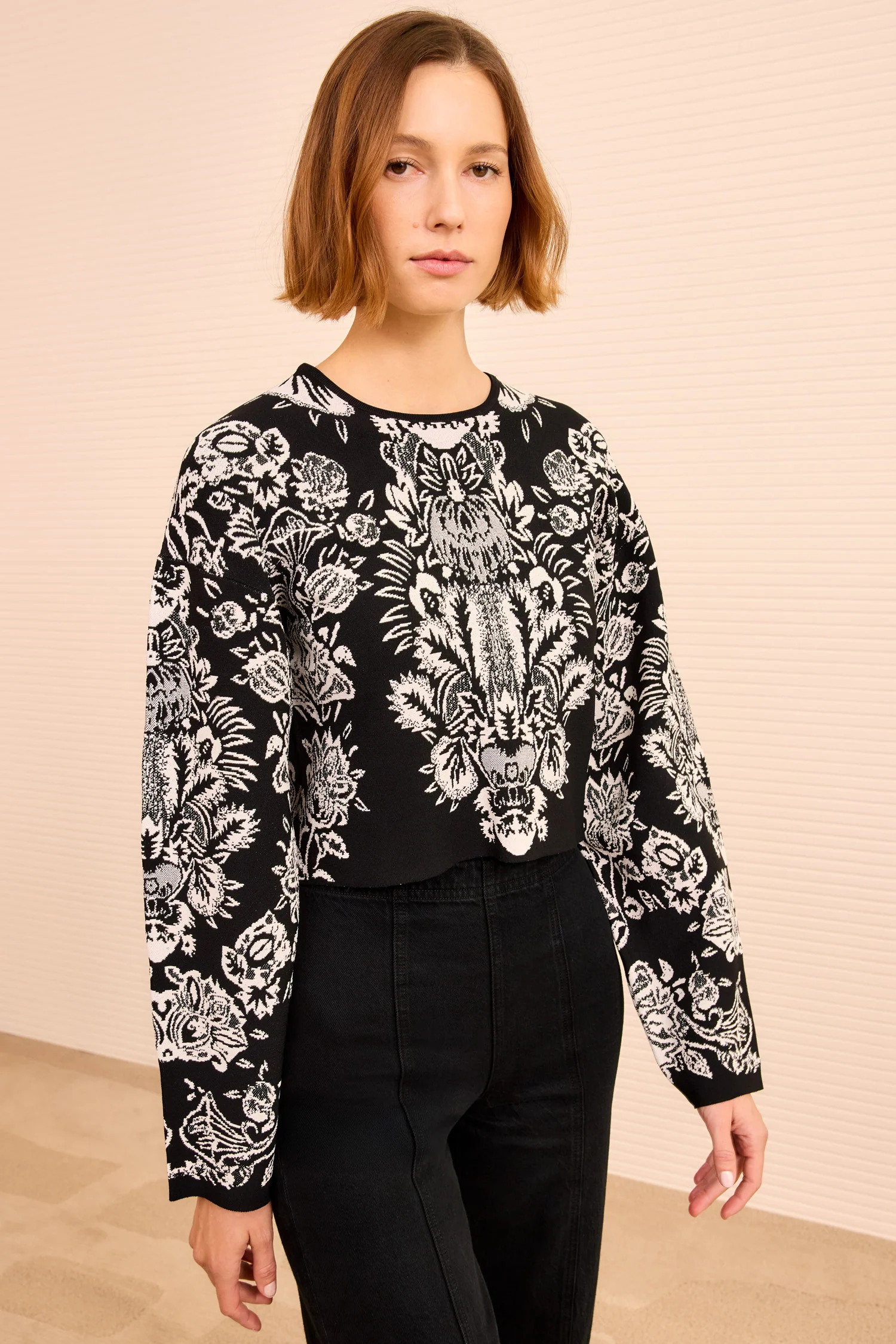 Elisa Long Sleeve Jacquard Pullover - Noir - Image 3