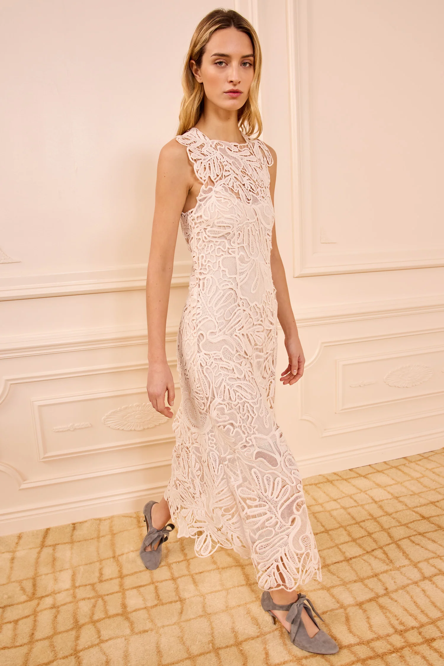 Eloisa Corded Lace Dress - Chalk
