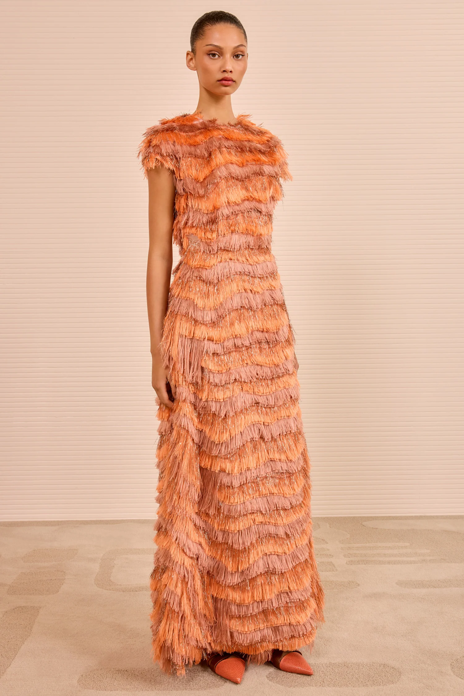 Elowyn Fringe Midi Dress - Coral - Image 4