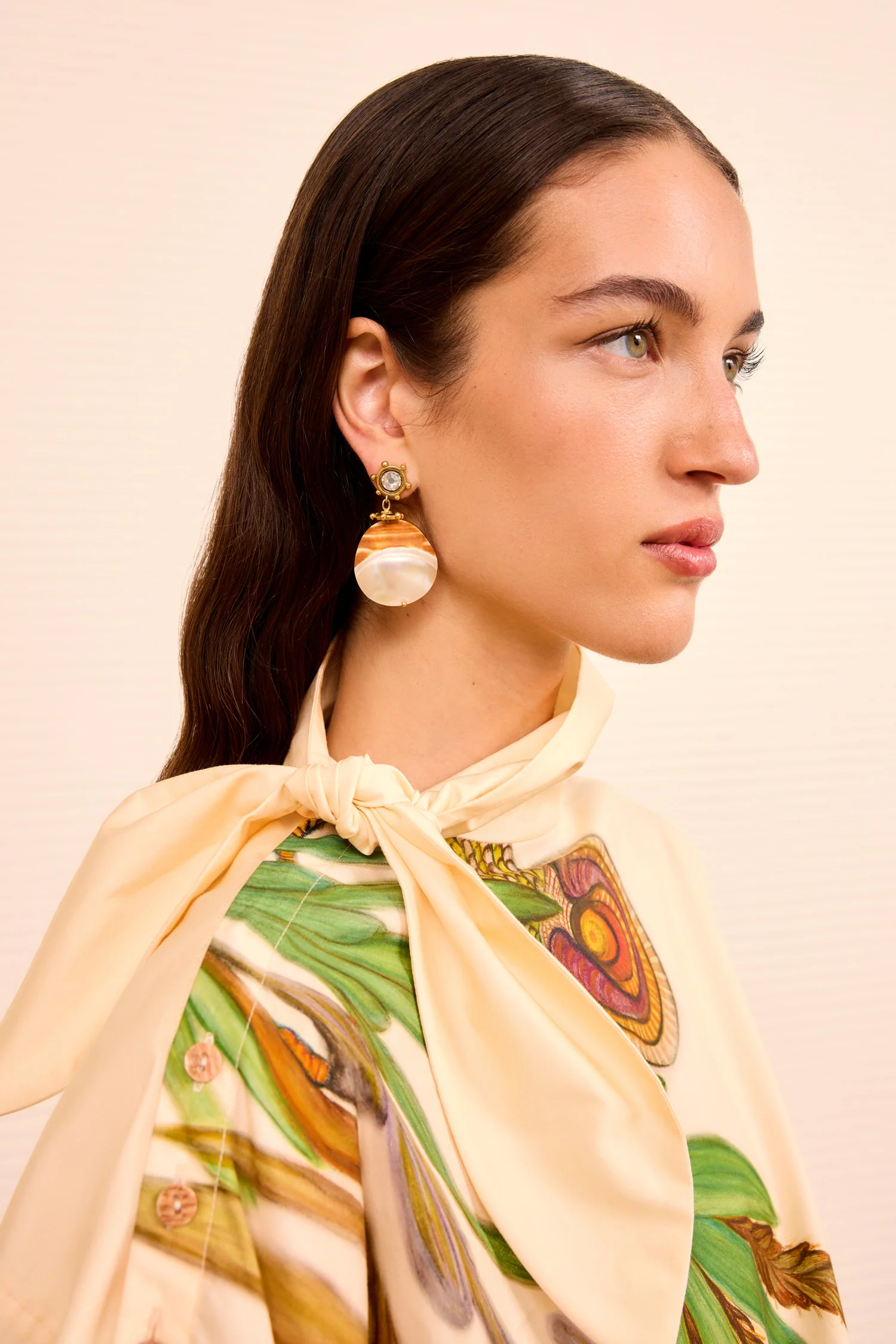 Embellished Shell Drop Earring - Pearlescent - Image 3