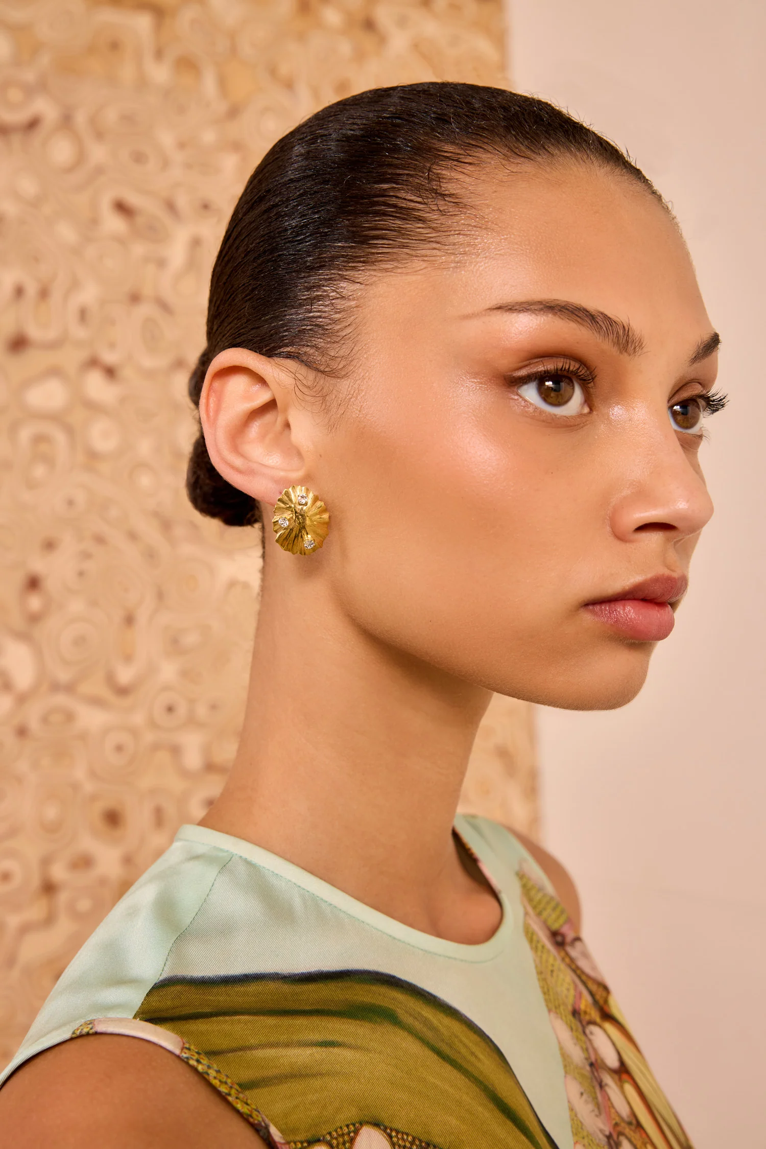 Embellished Shell Stud - Brass - Image 3