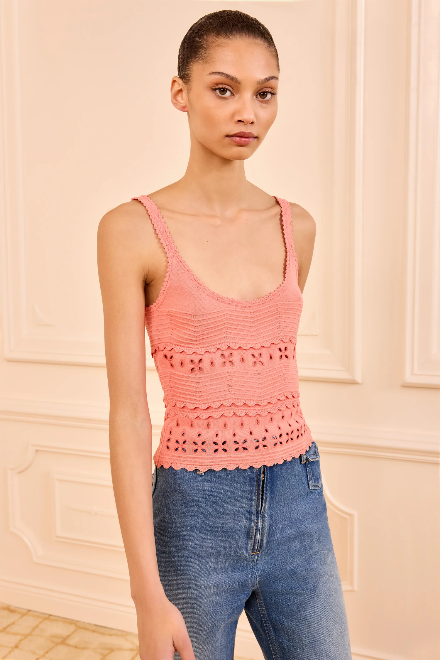 Esme Eyelet Knit Camisole - Coral Peony