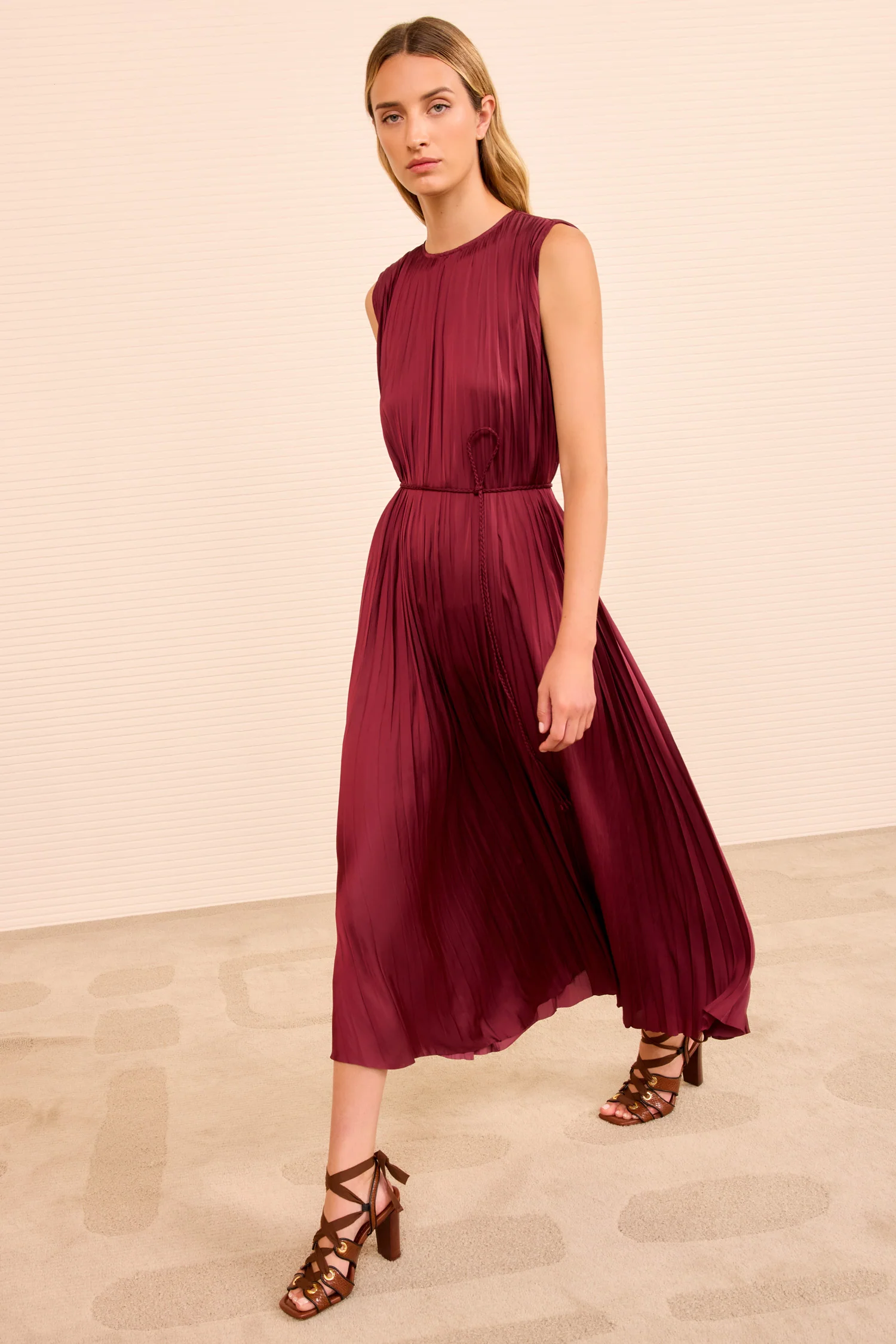Fianna Pleated Midi Dress - Claret