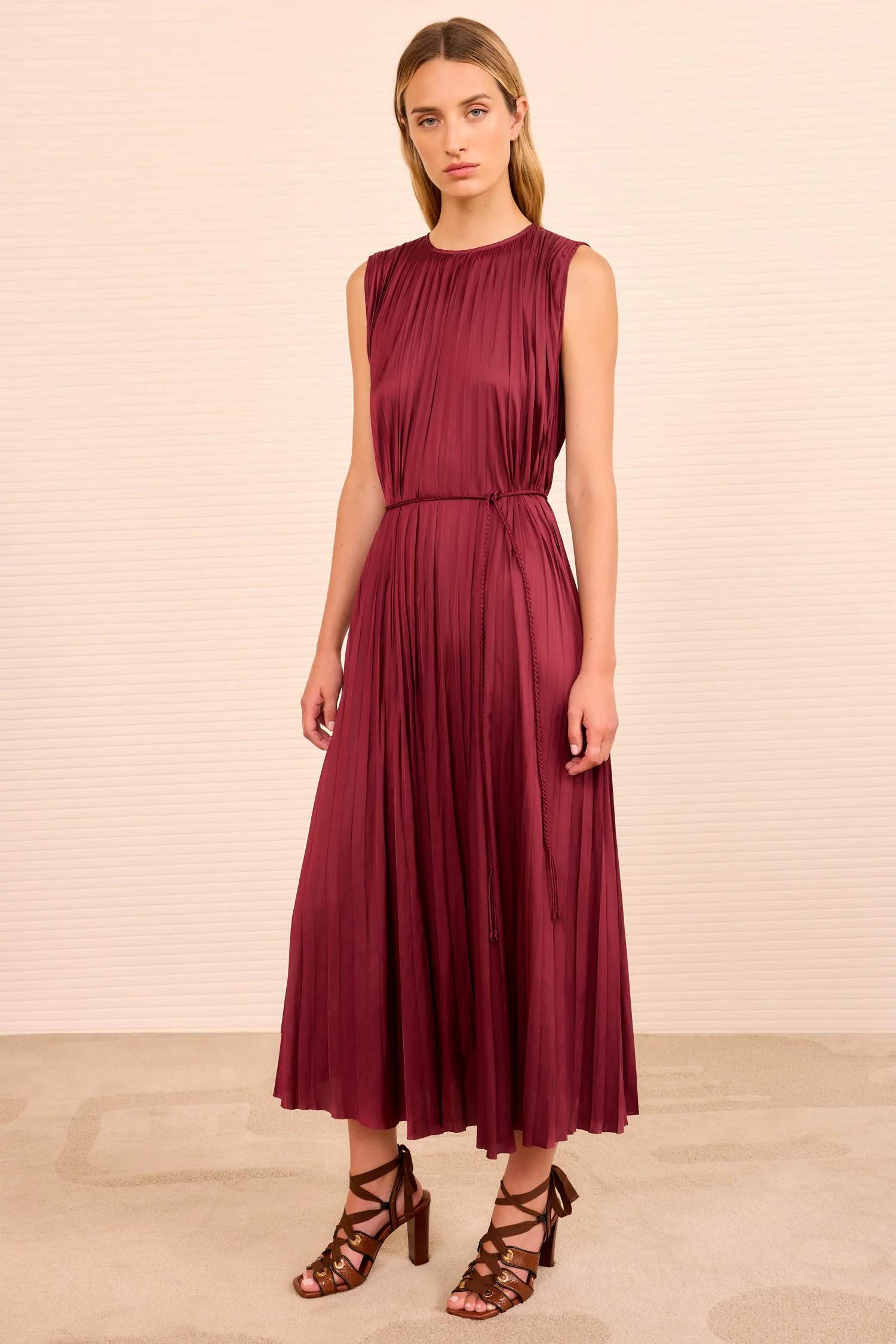 Fianna Pleated Midi Dress - Claret - Image 4