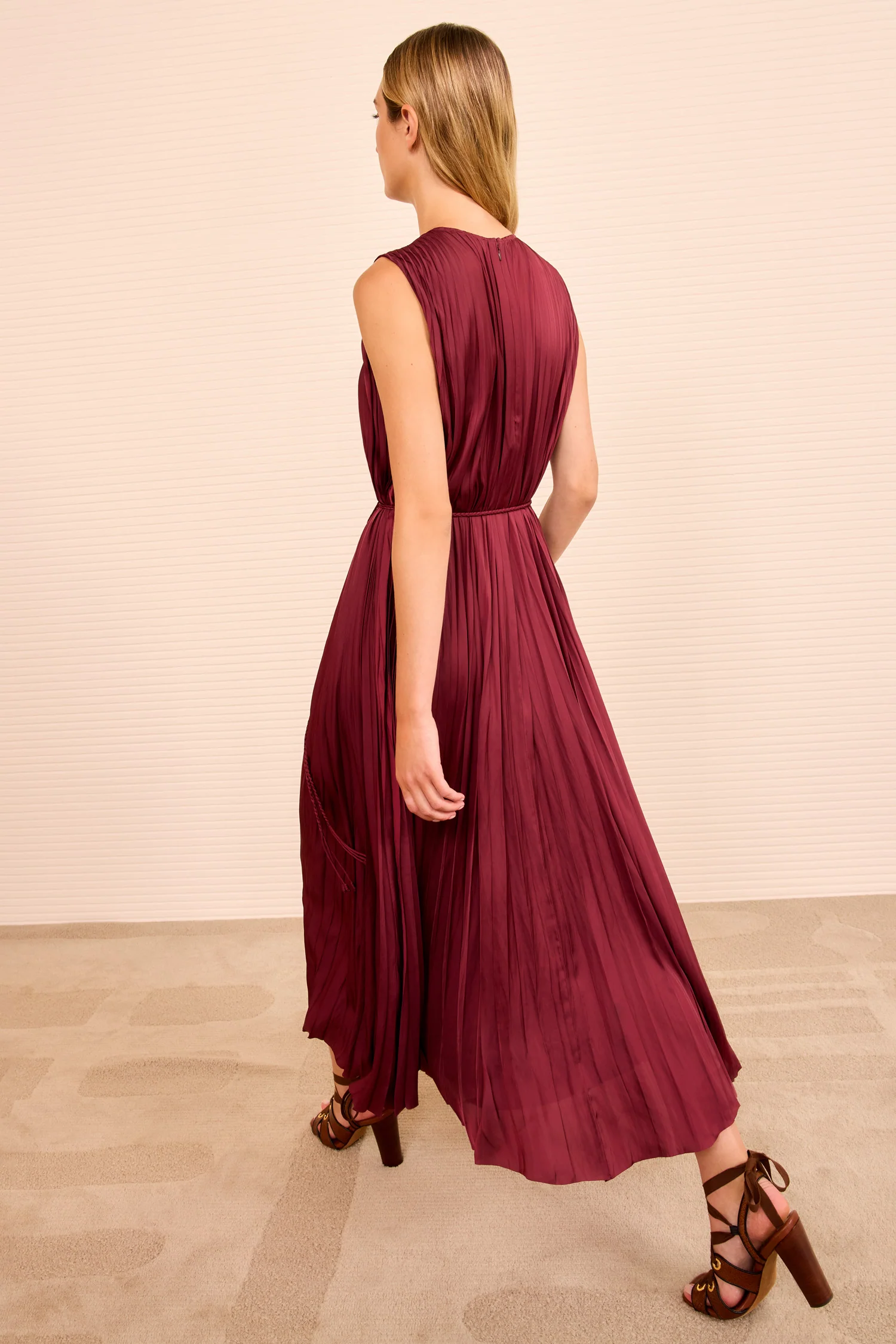Fianna Pleated Midi Dress - Claret - Image 5