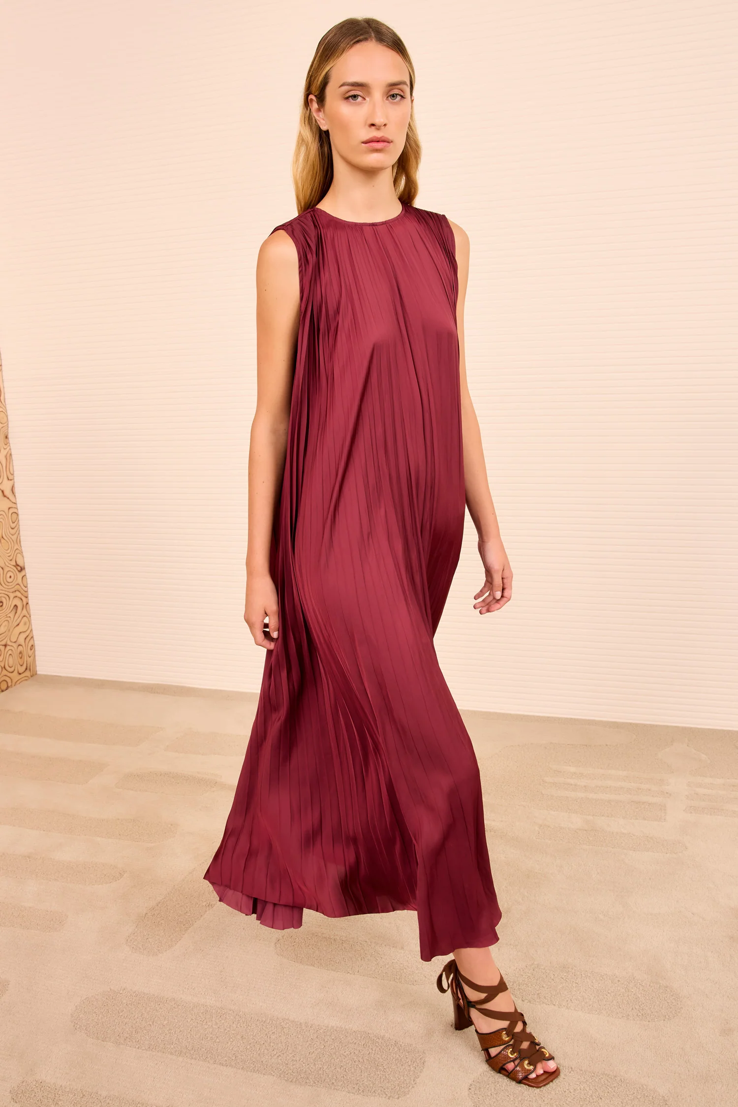 Fianna Pleated Midi Dress - Claret - Image 6