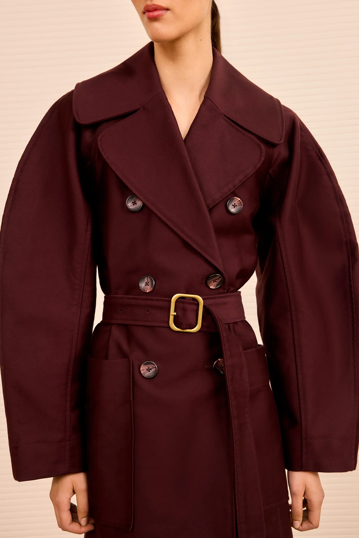 Fleur Belted Trench Coat - Claret - Image 3
