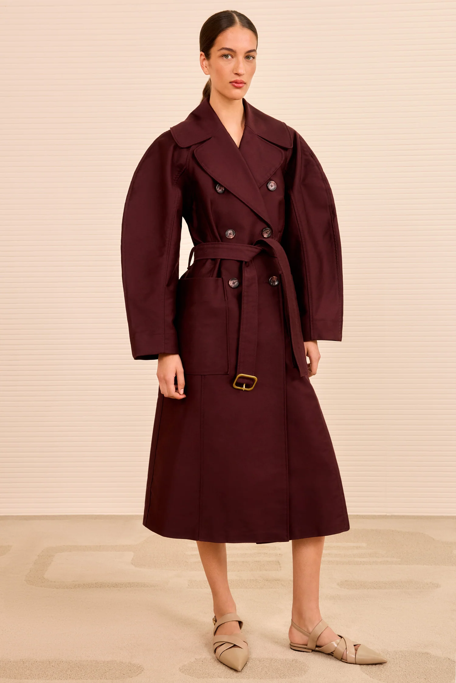 Fleur Belted Trench Coat - Claret - Image 4