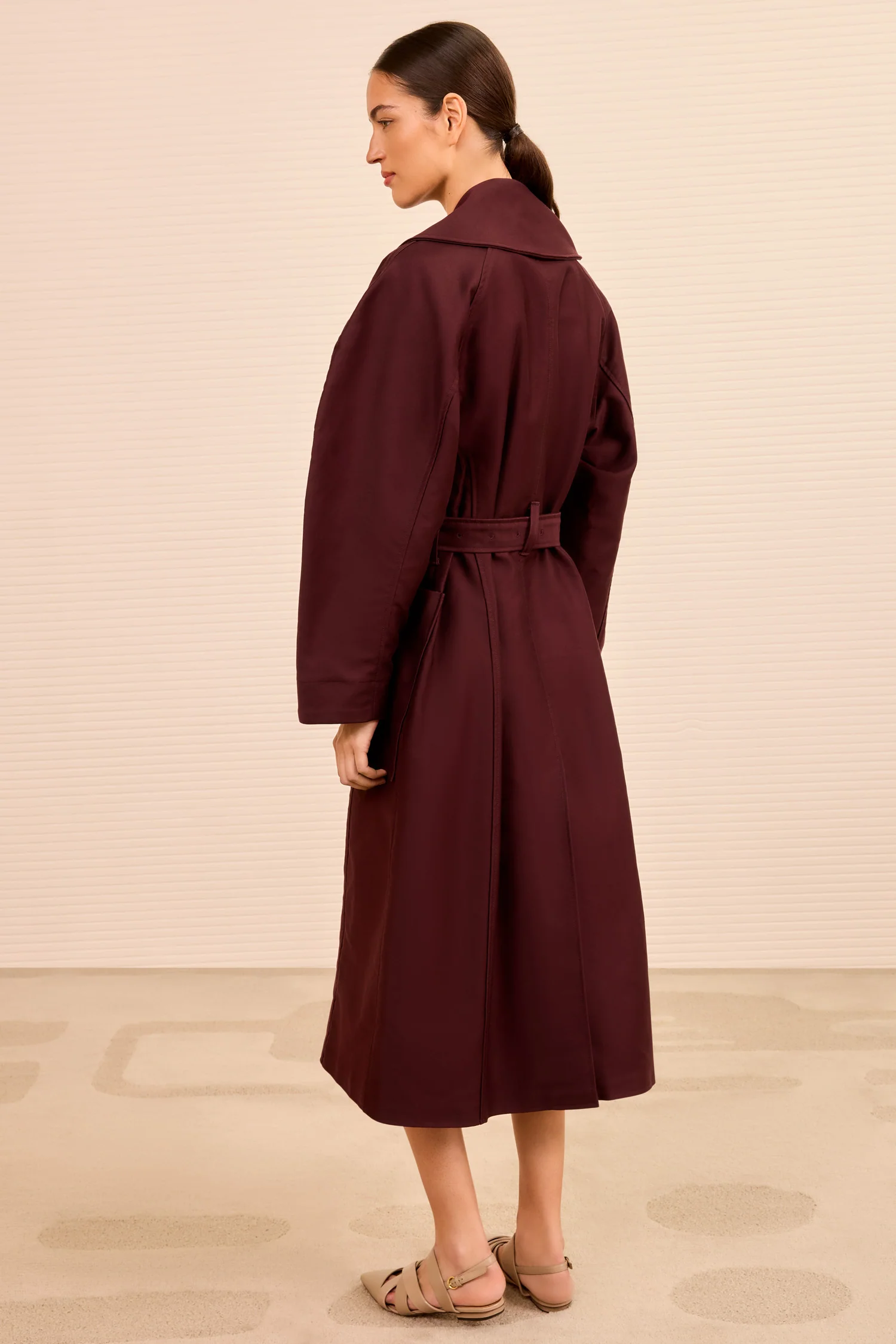 Fleur Belted Trench Coat - Claret - Image 5